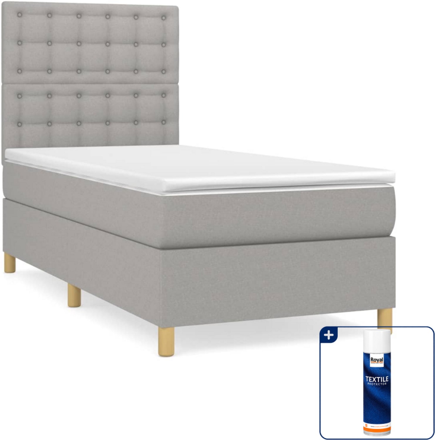 vidaXL boxspring met matras - 80 x 200 cm - stof - lichtgrijs - Inclusief textielbeschermer 500 ml