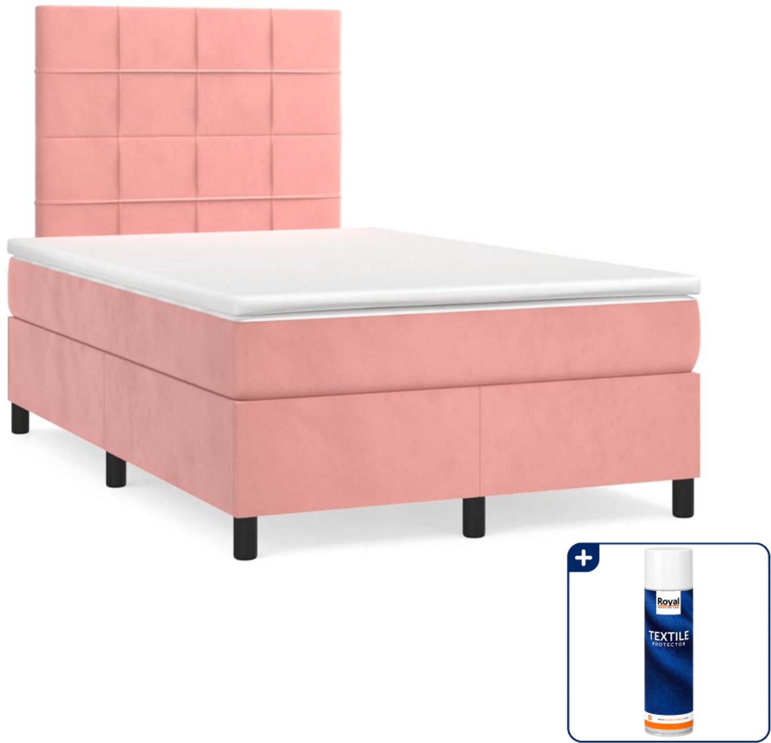 vidaXL boxspring met matras 120 x 200 cm - fluweel - roze - Inclusief textielbeschermer 500 ml