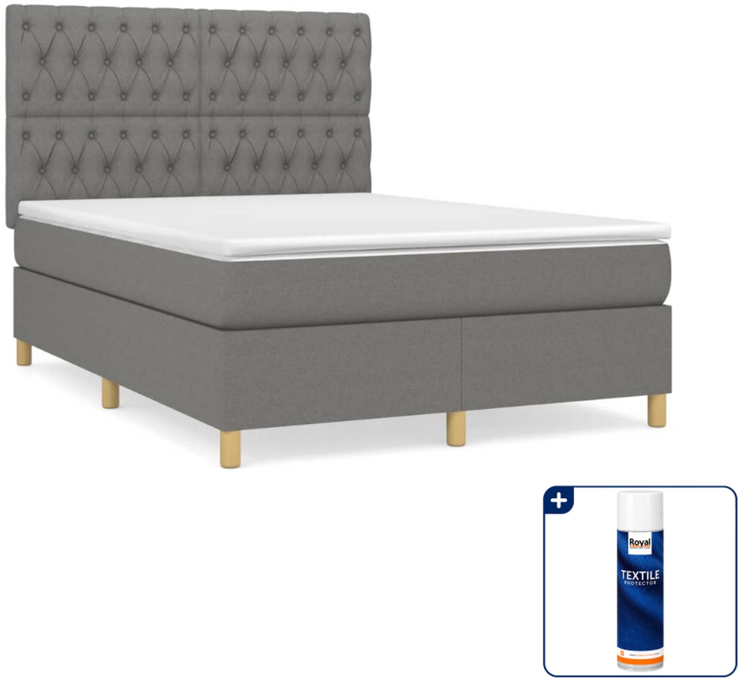 vidaXL Boxspring Small double - 140 x 200 cm - donkergrijs - Inclusief textielbeschermer 500 ml