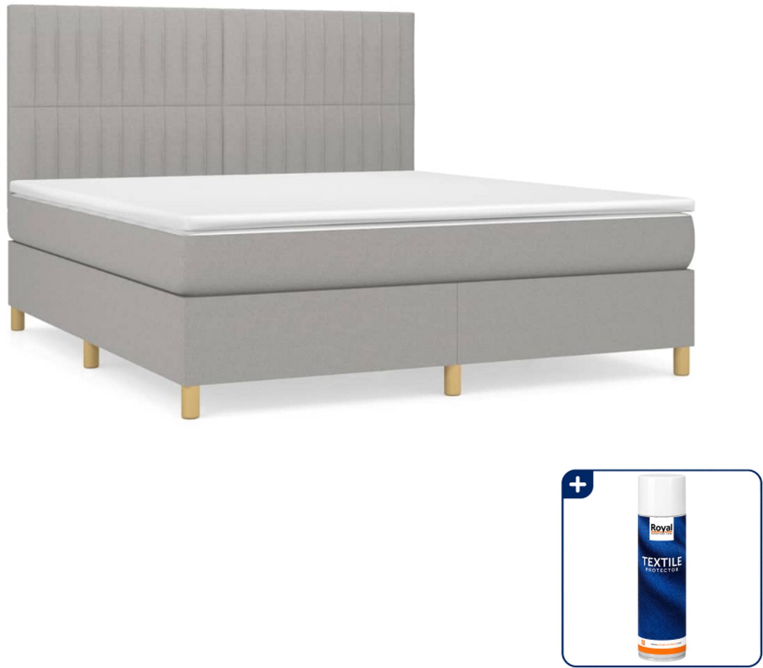 vidaXL Kingsize boxspring met matras - 180 x 200 cm - lichtgrijs - Inclusief textielbeschermer 500 ml