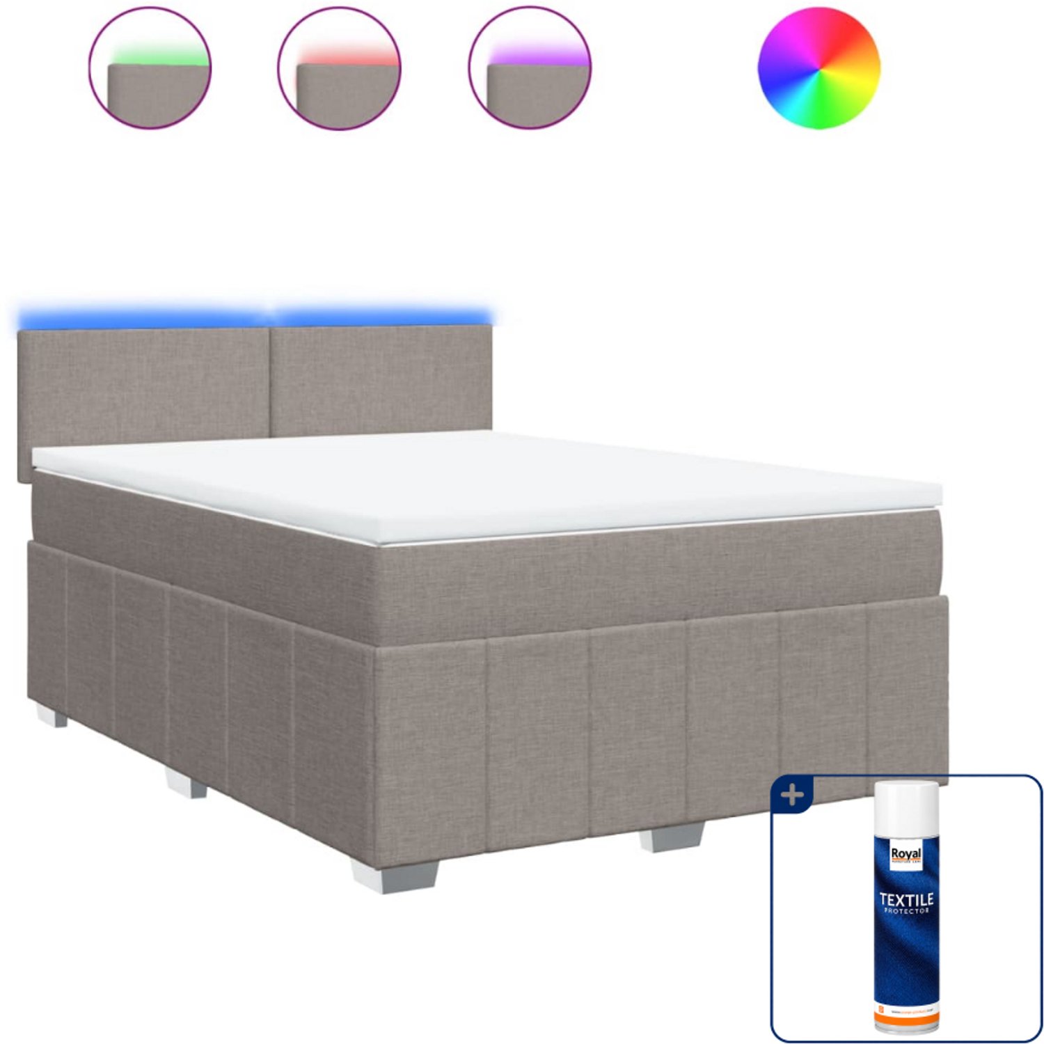 vidaXL boxspring met matras - 140 x 190 cm - stof - taupe - Inclusief textielbeschermer 500 ml