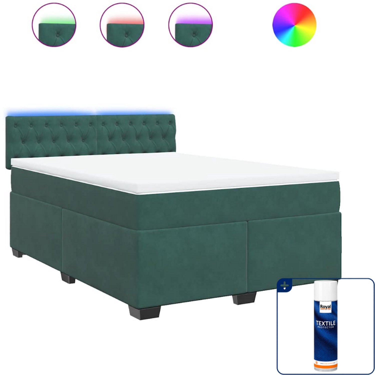 vidaXL Boxspring Small double - 140 x 200 cm - fluweel - donkergroen - Inclusief textielbeschermer 500 ml