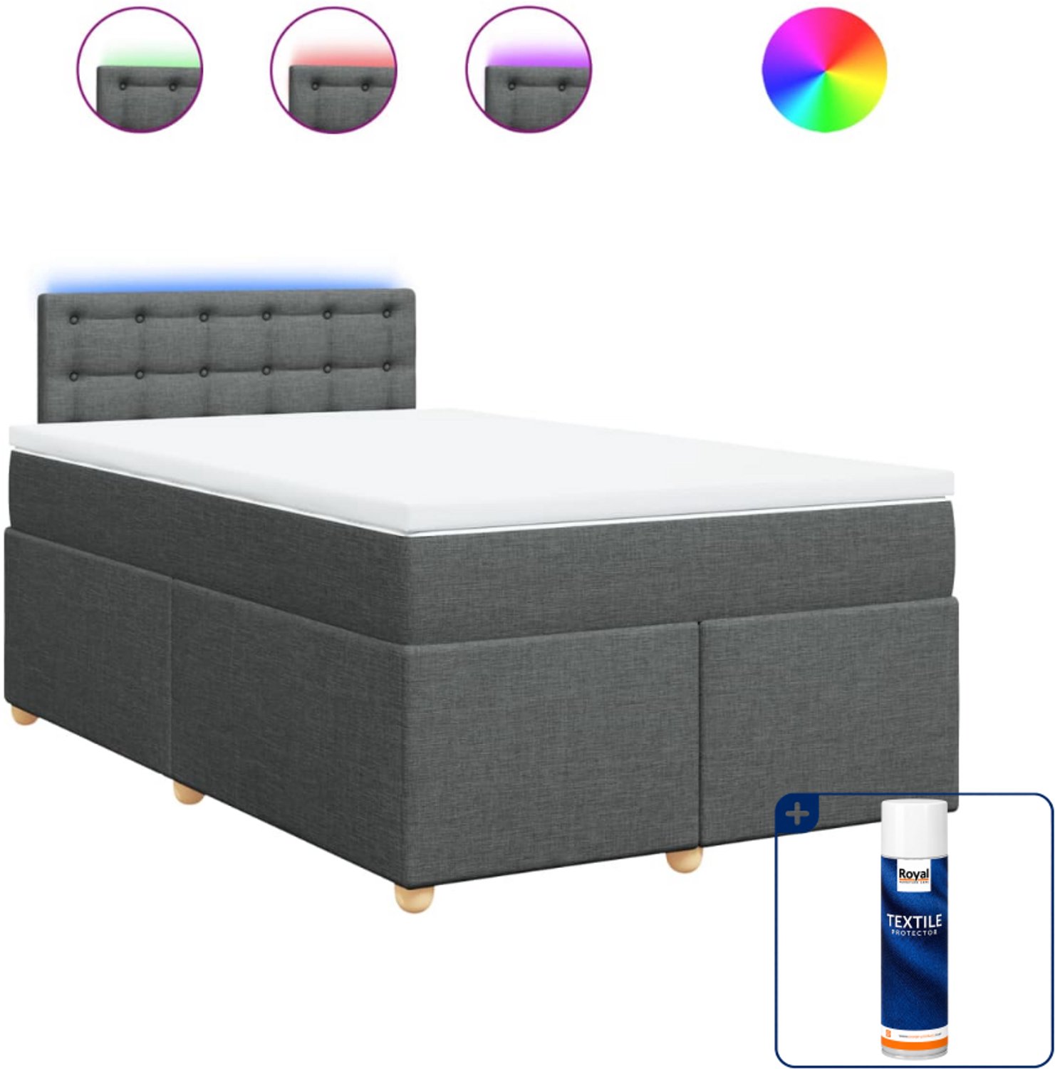 vidaXL boxspring met matras - 120 x 190 cm - donkergrijs - Inclusief textielbeschermer 500 ml