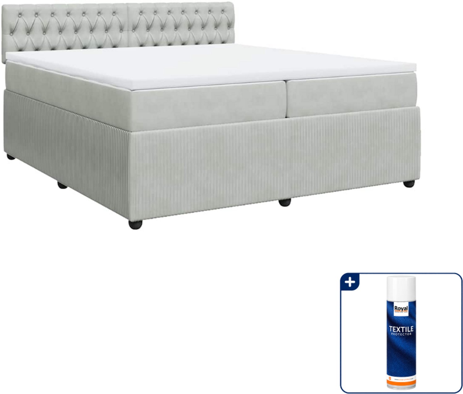 vidaXL boxspring met matras - super kingsize - 200 x 200 cm - lichtgrijs - Inclusief textielbeschermer 500 ml