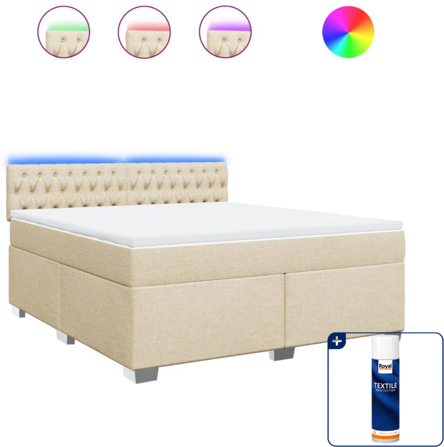 vidaXL boxspring - Kingsize - 180 x 200 cm - crèmekleurig - Inclusief textielbeschermer 500 ml