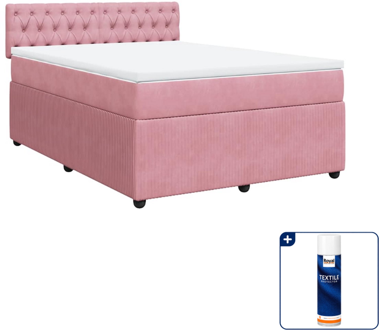 vidaXL boxspring met matras - 140 x 190 cm - fluweel - roze - Inclusief textielbeschermer 500 ml