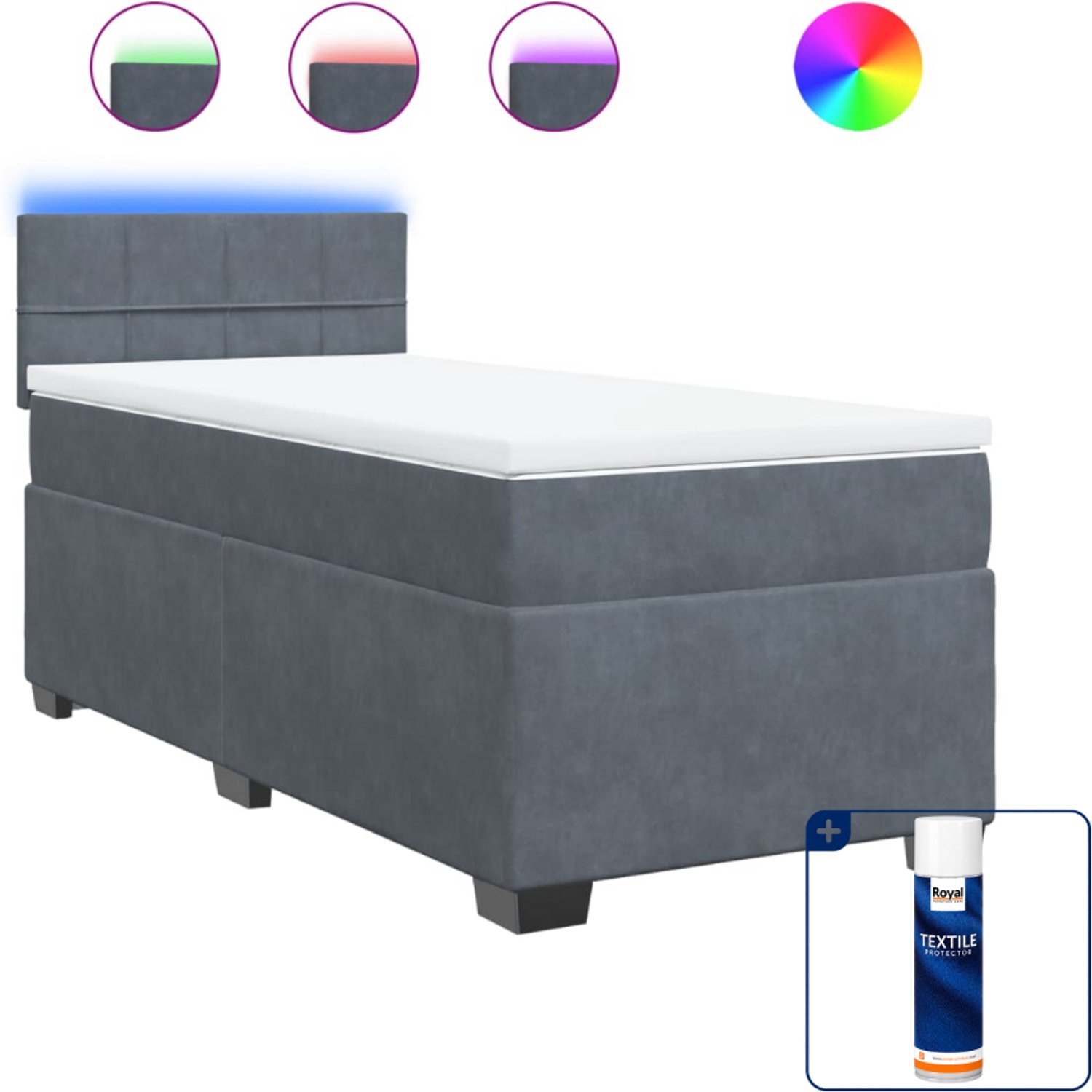 vidaXL boxspring met matras - 80 x 200 cm - fluweel - donkergrijs - Inclusief textielbeschermer 500 ml