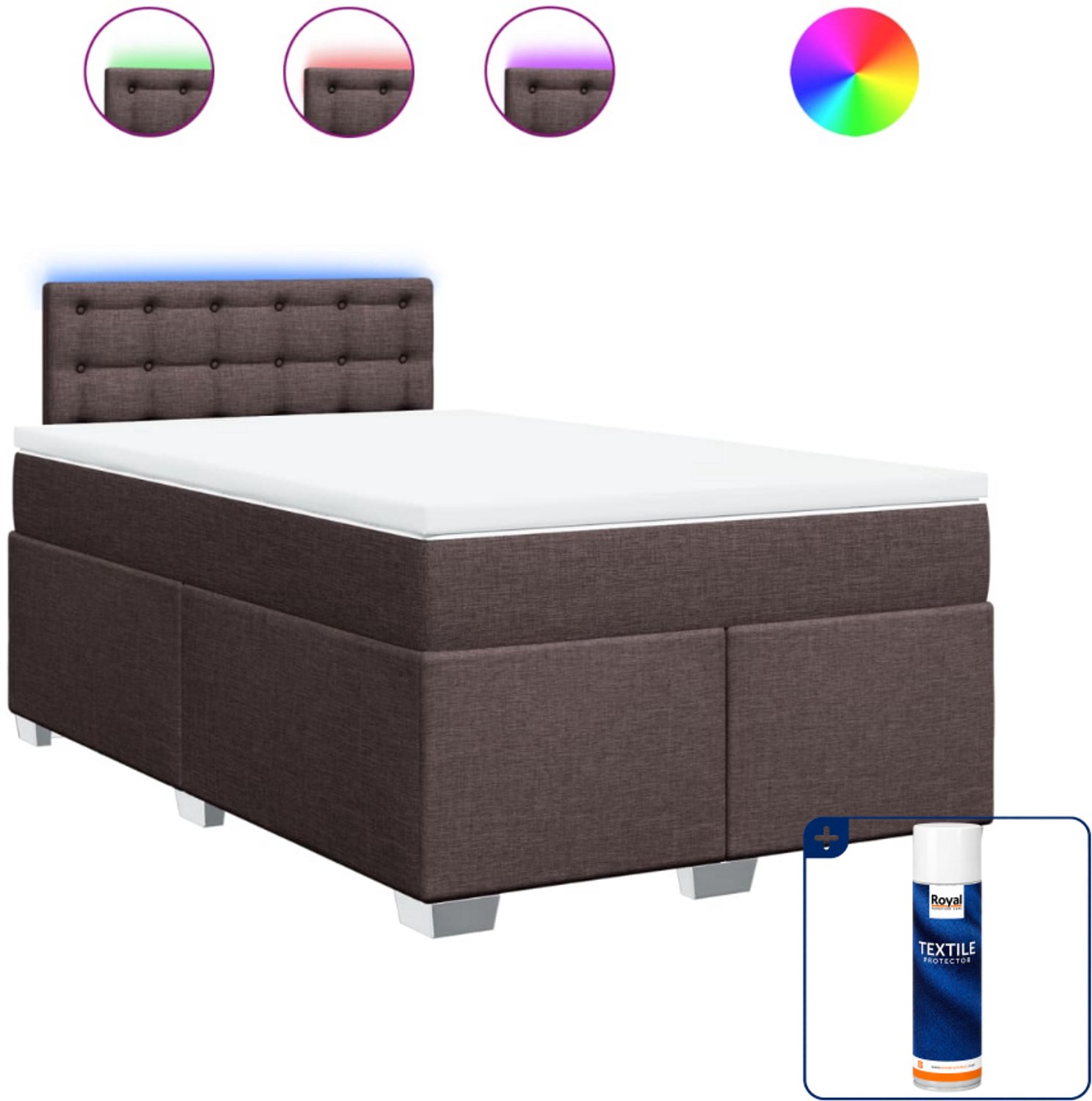 vidaXL boxspring met matras - 120 x 190 cm - stof - donkerbruin - Inclusief textielbeschermer 500 ml