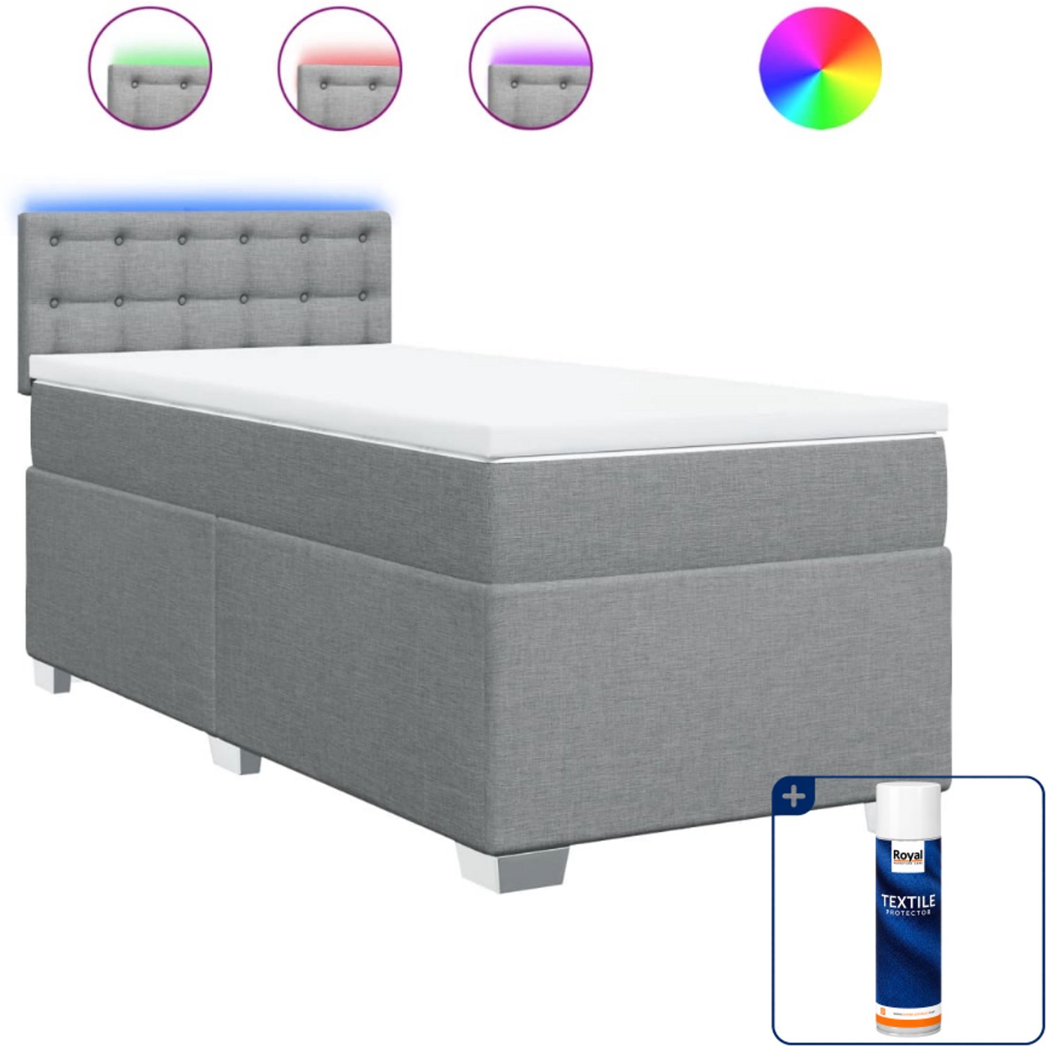 vidaXL boxspring met matras - 80 x 200 cm - lichtgrijs - Inclusief textielbeschermer 500 ml