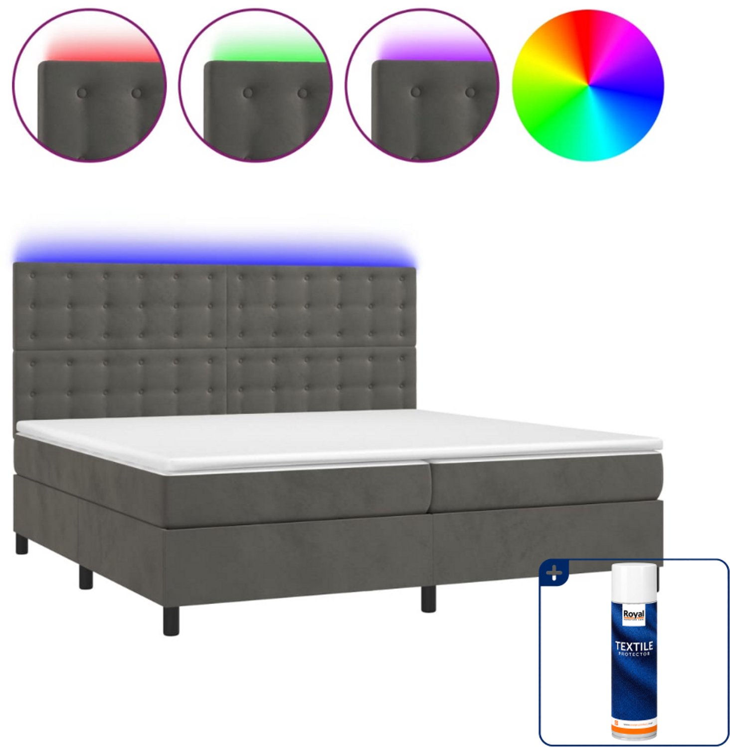 vidaXL Boxspring met matras en LED - super kingsize - donkergrijs - Inclusief textielbeschermer 500 ml