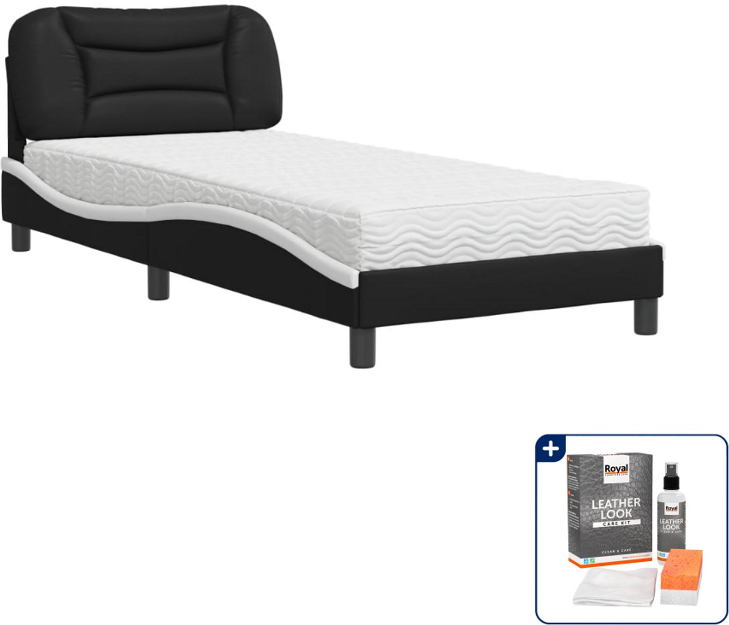 vidaXL Hvar bed met matras - 80 x 200 cm - kunstleer - zwart en wit - Inclusief onderhoudsset voor kunstleer 150 ml Bruin