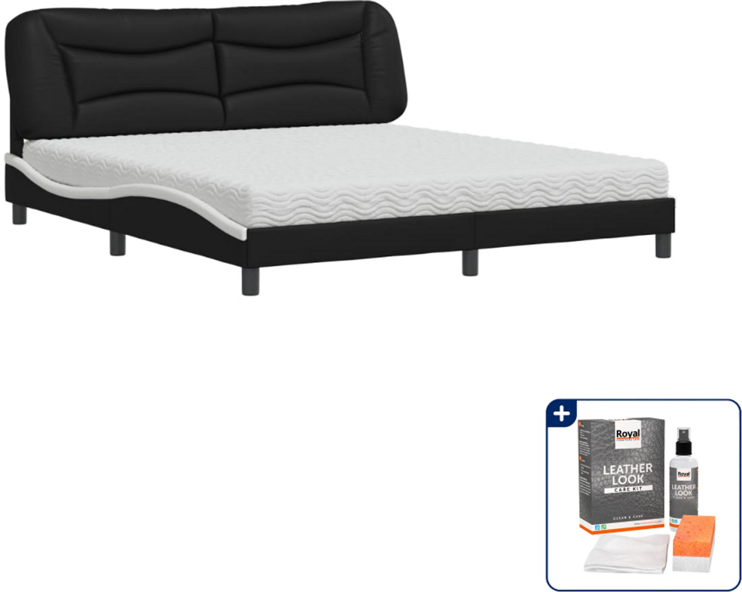 vidaXL Hvar bed met matras - Kingsize - 180 x 200 cm - zwart en wit - Inclusief onderhoudsset voor kunstleer 150 ml Grijs