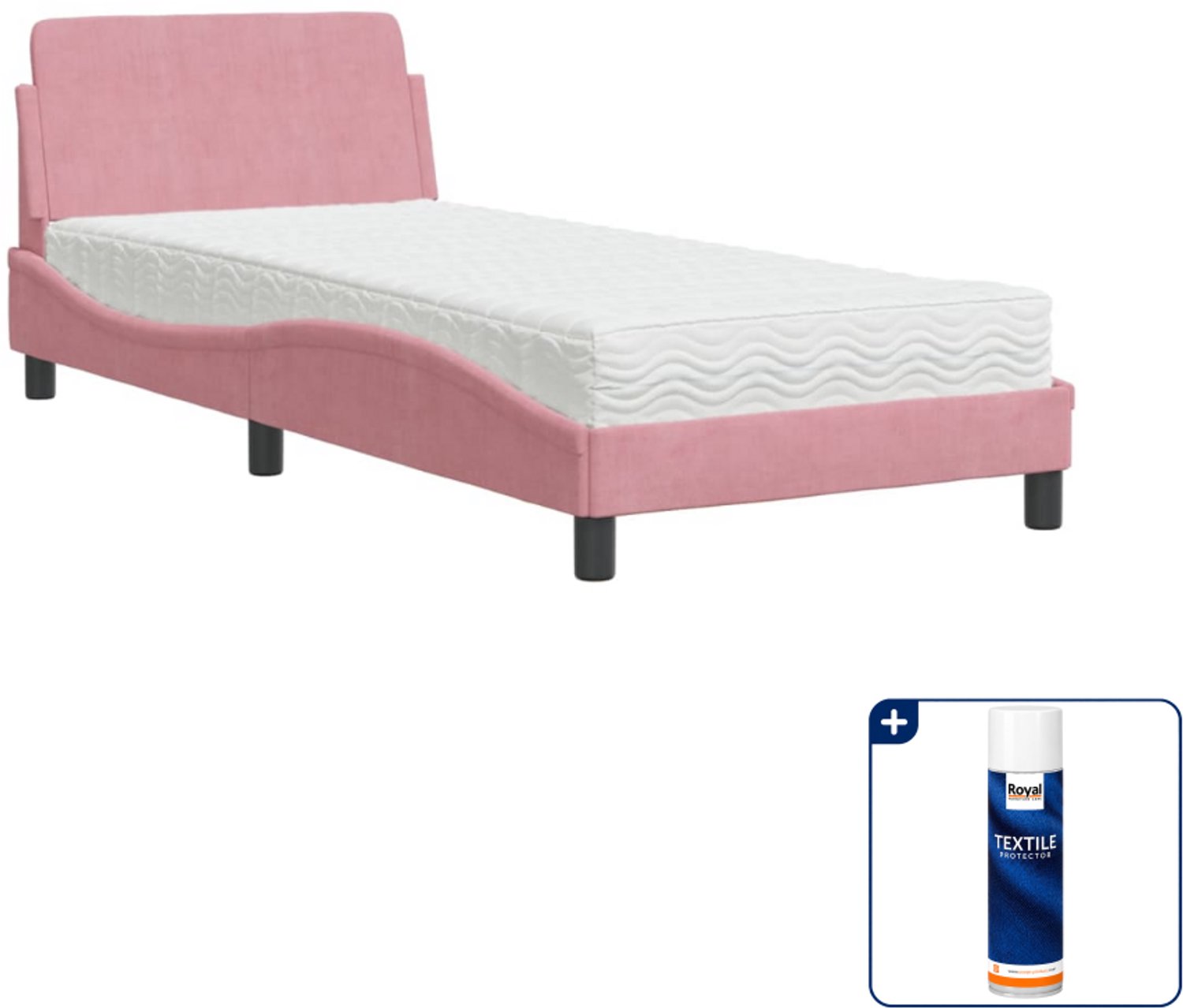 vidaXL bed Dover met matras - 90 x 190 cm - fluweel - roze - Inclusief textielbeschermer 500 ml Grijs