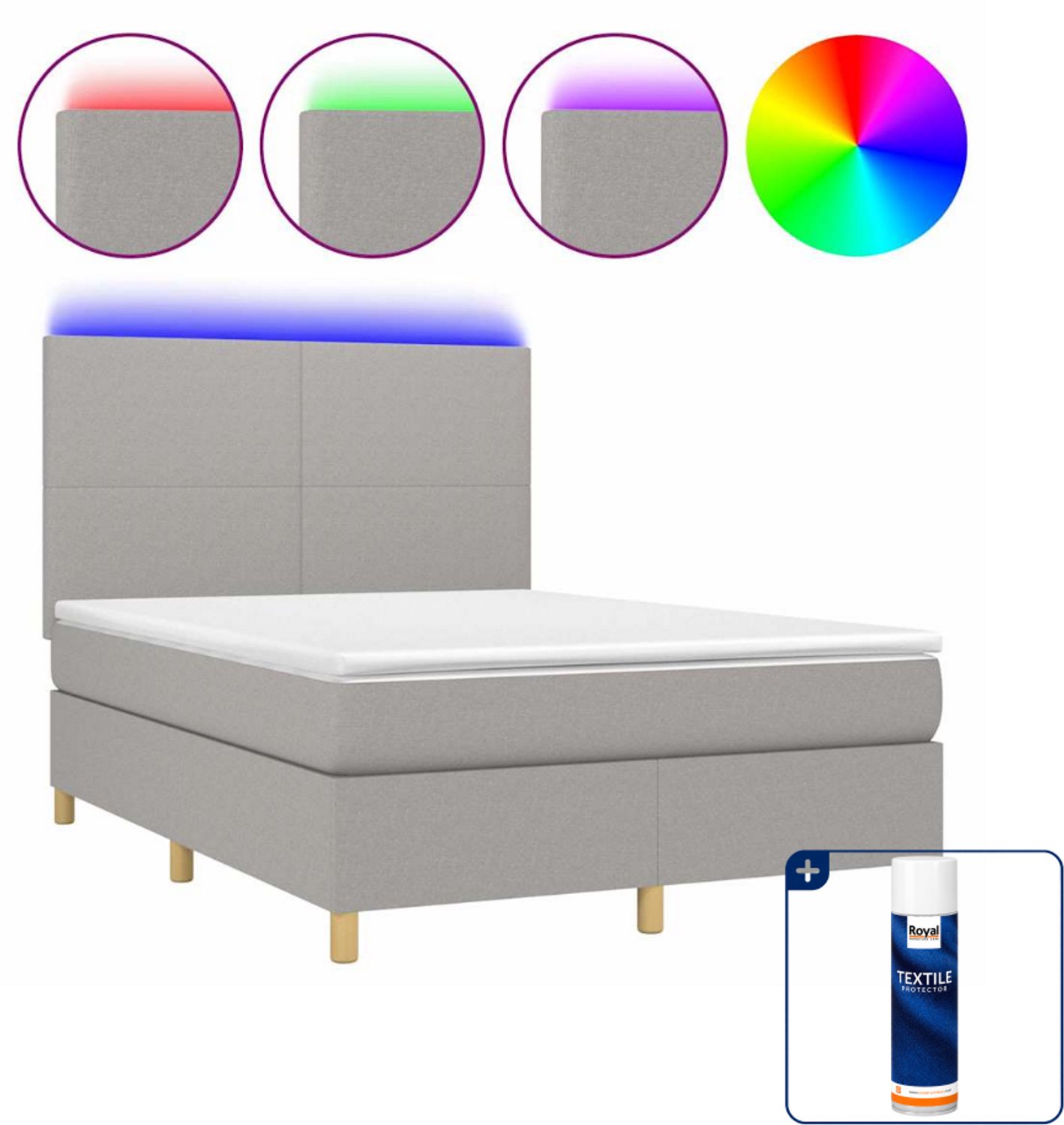 vidaXL Boxspring - Small double - 140 x 200 cm - lichtgrijs - Inclusief textielbeschermer 500 ml