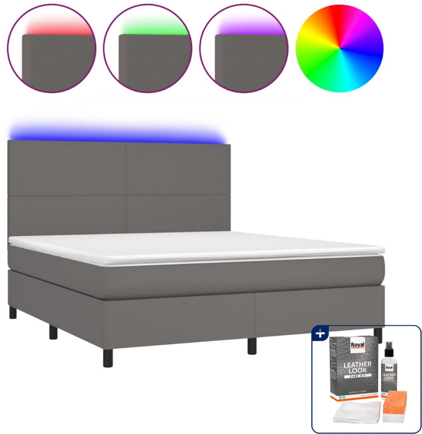 vidaXL boxspring - Queensize - 160x200 cm - kunstleer - grijs - Inclusief onderhoudsset voor kunstleer 150 ml