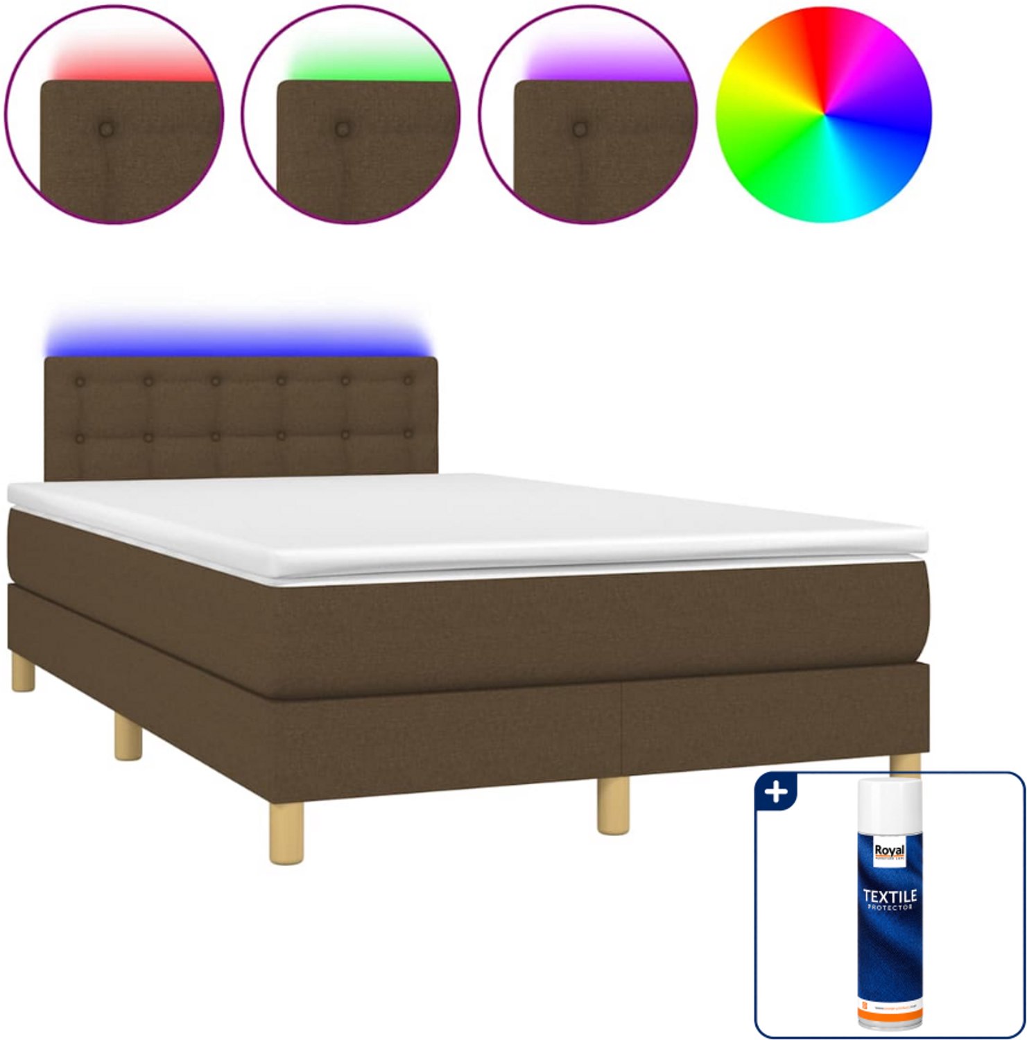 vidaXL boxspring met matras en led - 120 x 200 cm - donkerbruin - Inclusief textielbeschermer 500 ml