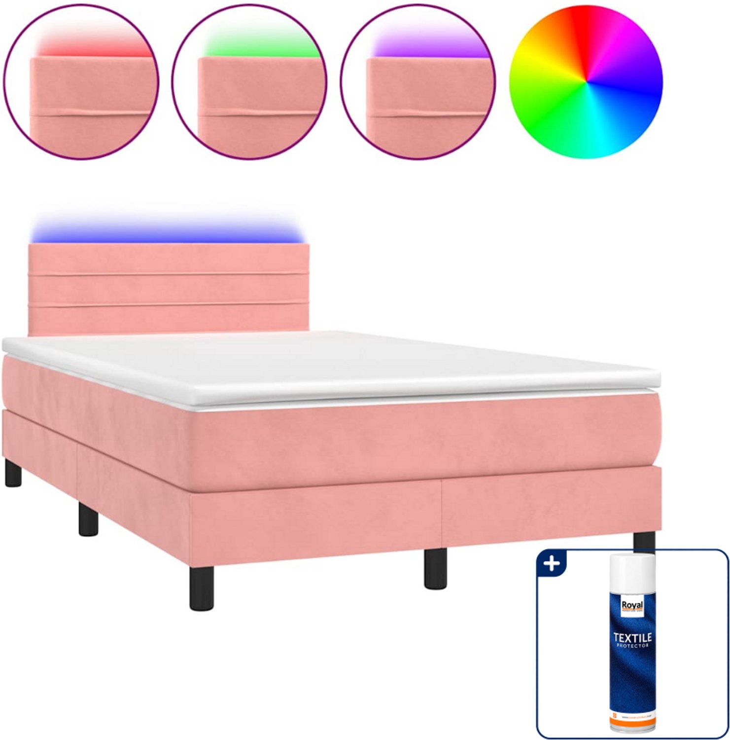 vidaXL Boxspring met matras en LED - 120 x 200 cm - fluweel - roze - Inclusief textielbeschermer 500 ml
