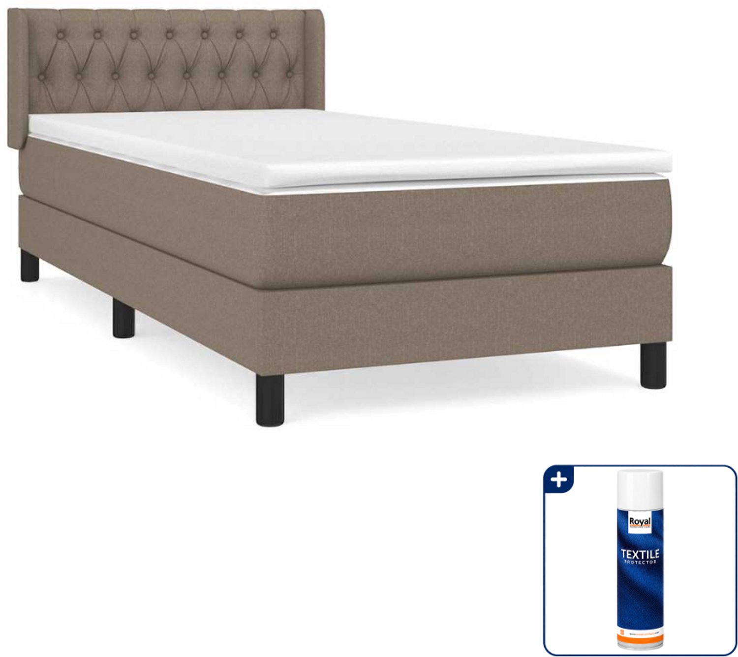 vidaXL boxspring met matras 100 x 200 cm - stof - taupe - Inclusief textielbeschermer 500 ml
