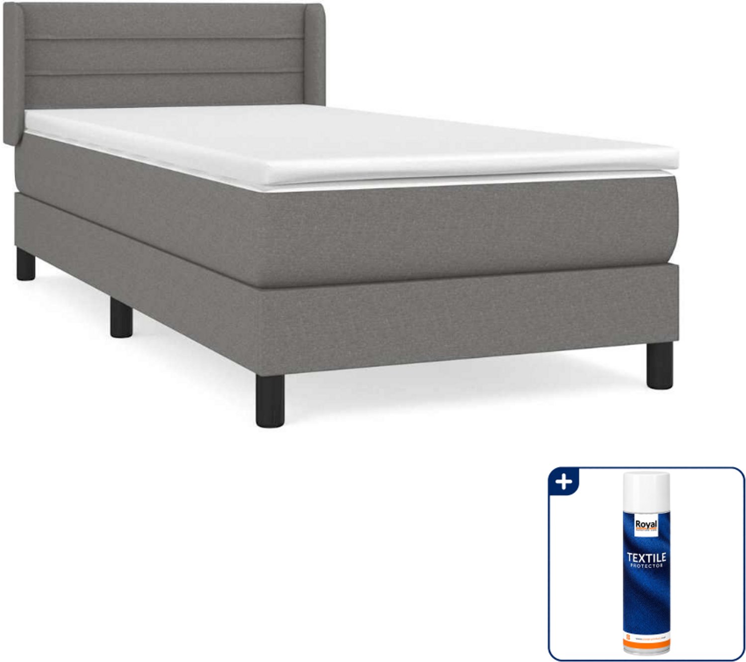 vidaXL boxspring met matras 90 x 190 cm - stof - donkergrijs - Inclusief textielbeschermer 500 ml