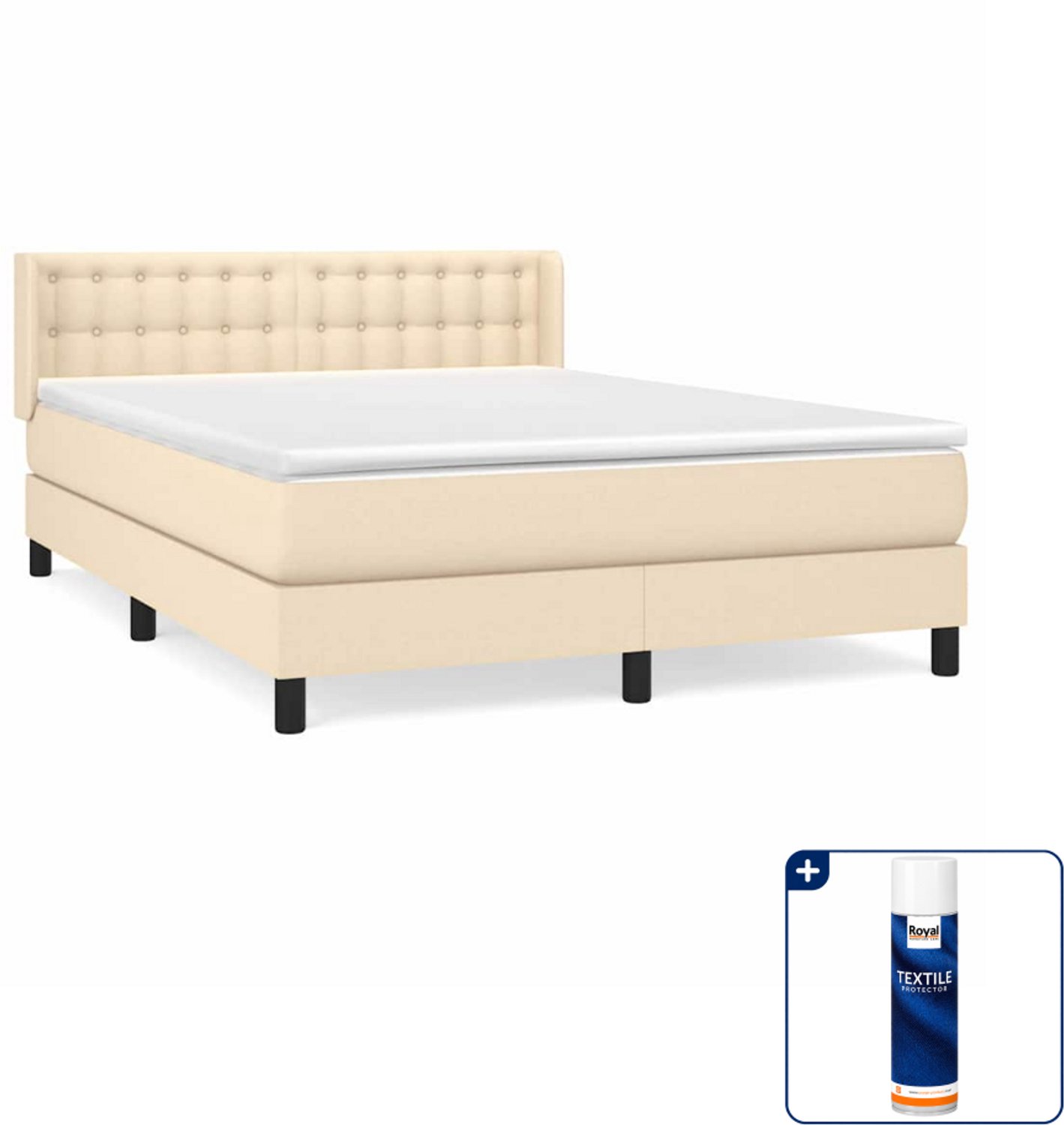 vidaXL boxspring met matras 140 x 190 cm - crèmekleurig - Inclusief textielbeschermer 500 ml