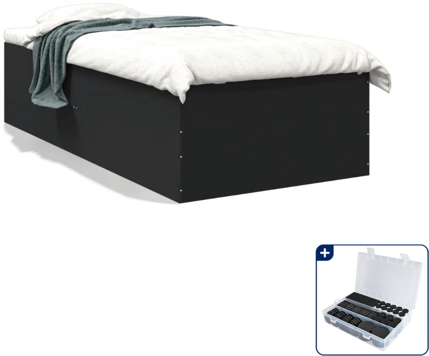 vidaXL bedframe - 100 x 200 cm - bewerkt hout - zwart - Inclusief antikrasvilt 177-delig