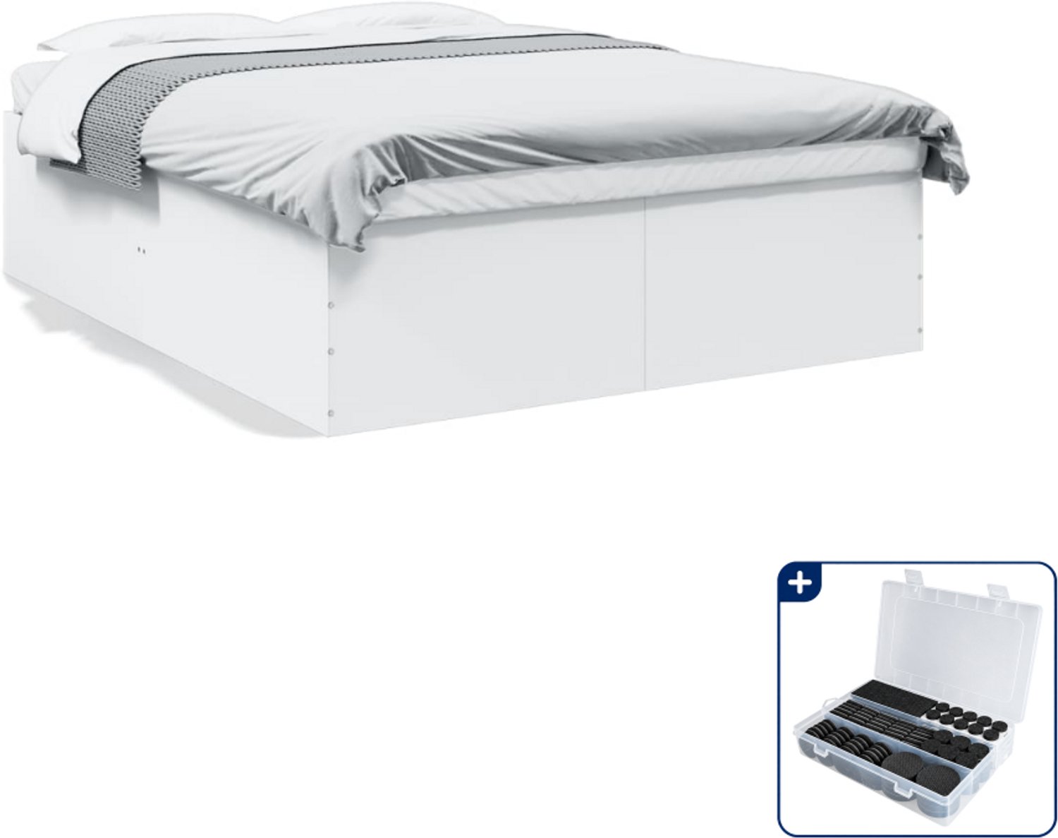 vidaXL Queensize bedframe - 160 x 200 cm - bewerkt hout - wit - Inclusief antikrasvilt 177-delig Zwart
