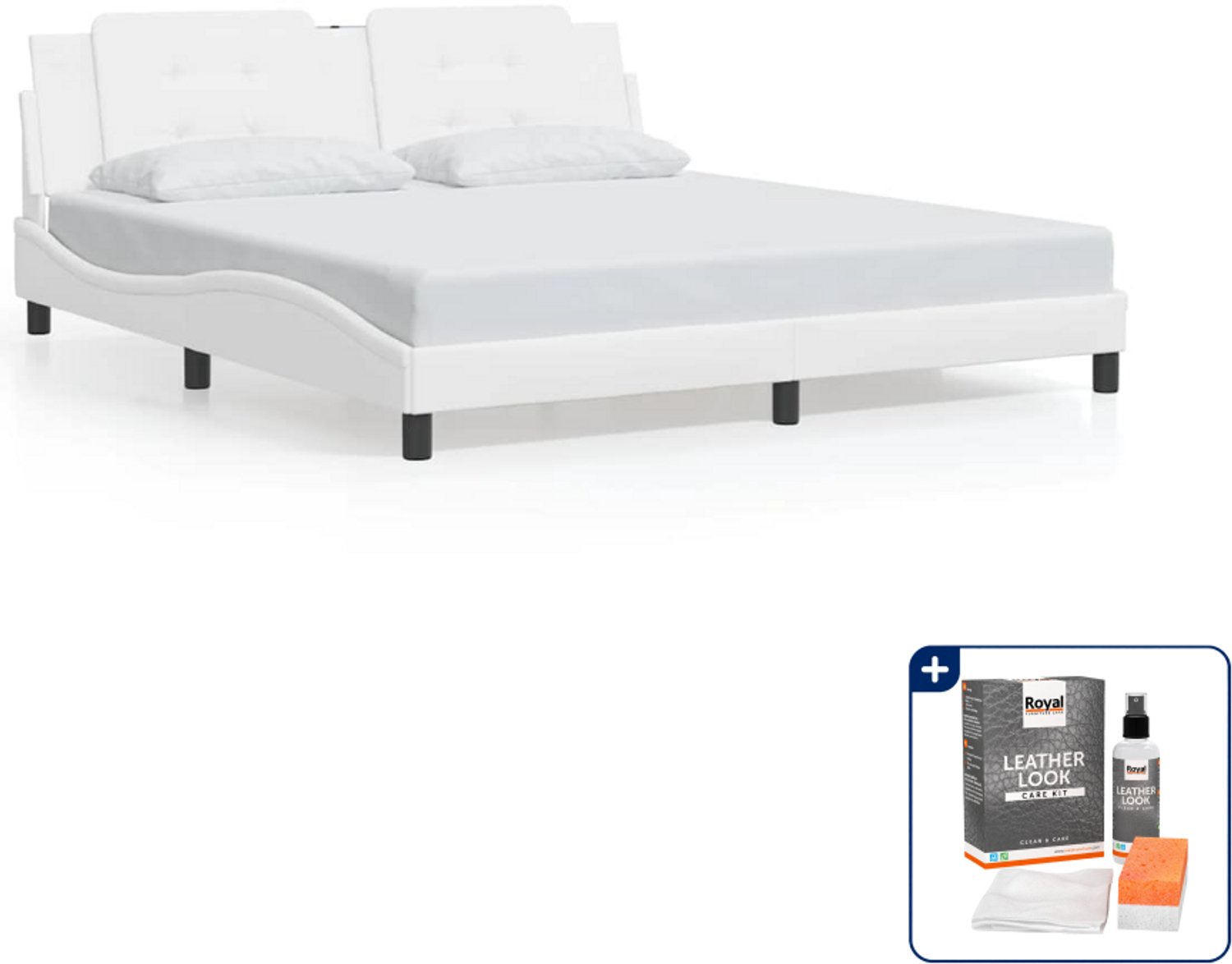 vidaXL Zadar bedframe - Kingsize - 180 x 200 cm - wit - Inclusief onderhoudsset voor kunstleer 150 ml Blauw