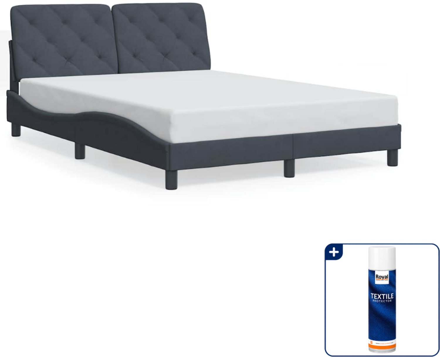vidaXL Bedframe Small double - 140 x 200 cm - fluweel - donkergrijs - Inclusief textielbeschermer 500 ml