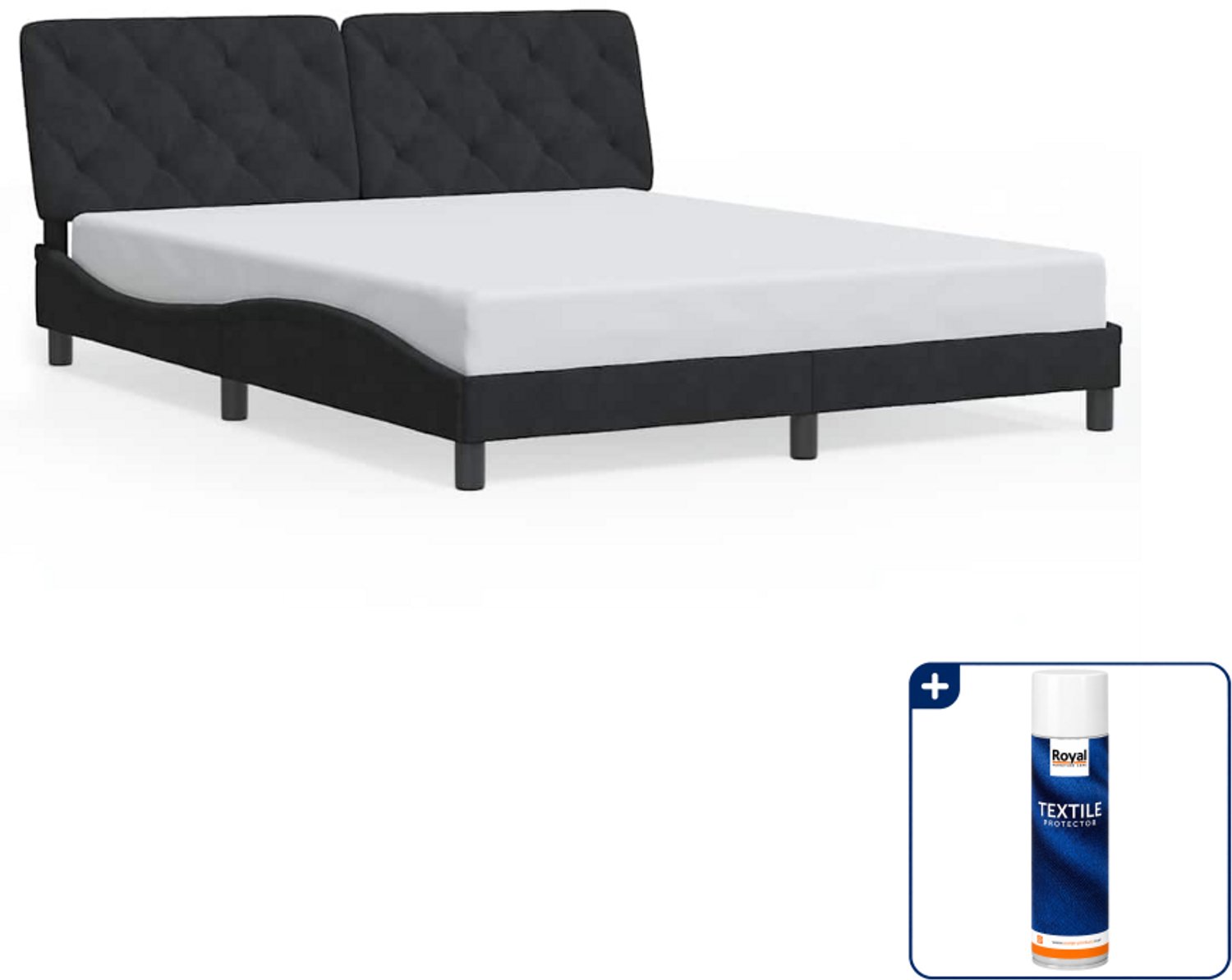 vidaXL Queensize bedframe 160 x 200 cm - fluweel - zwart - Inclusief textielbeschermer 500 ml Grijs