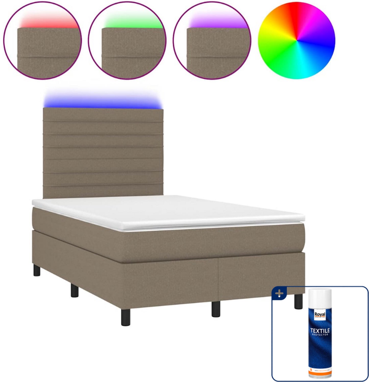 vidaXL boxspring met matras en led - 120 x 200 cm - taupe - Inclusief textielbeschermer 500 ml
