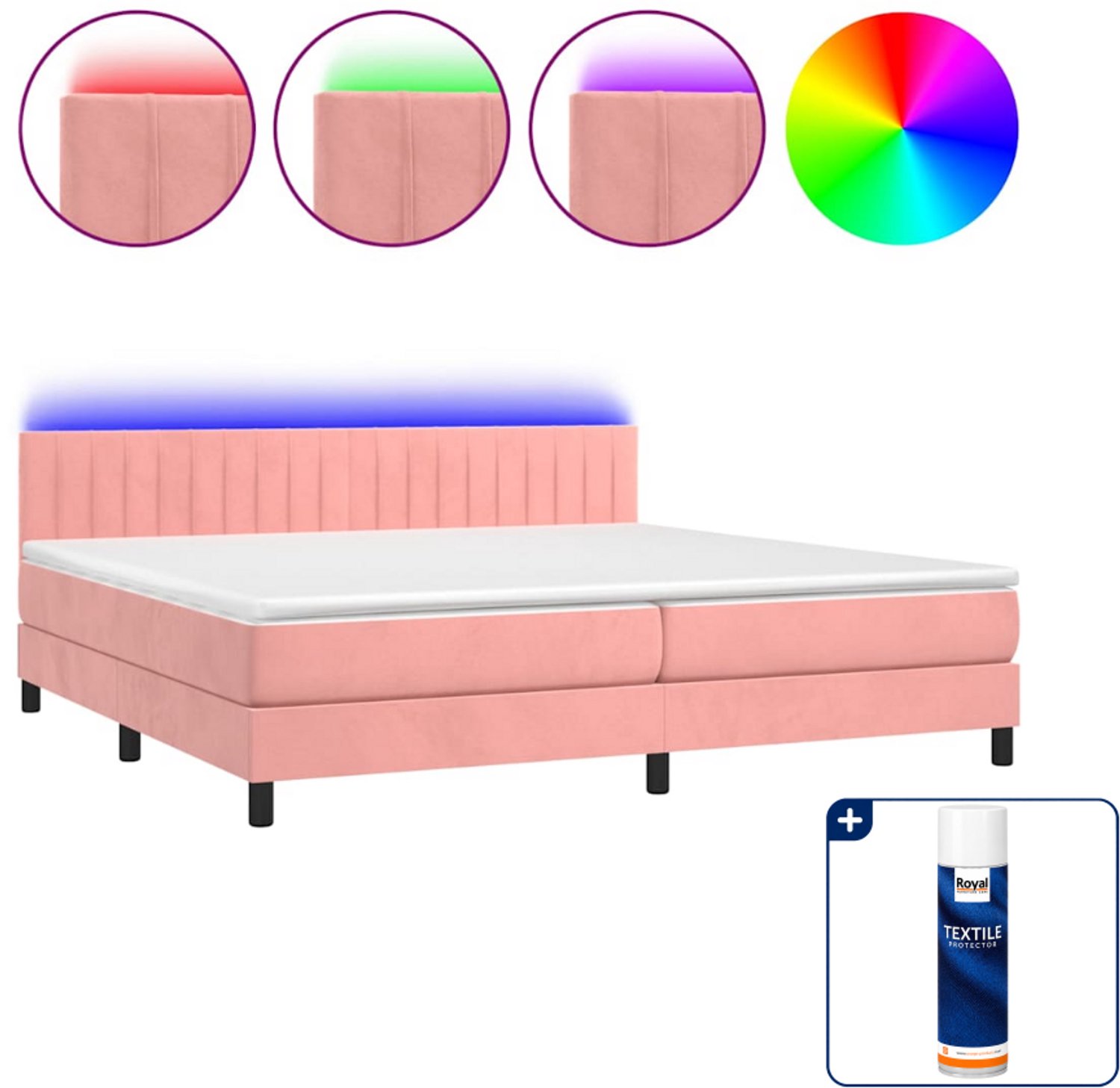 vidaXL boxspring met matras en led - 200 x 200 cm - fluweel - roze - Inclusief textielbeschermer 500 ml