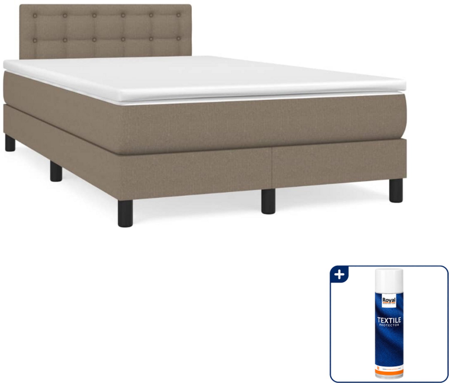 vidaXL boxspring met matras 120 x 200 cm - stof - taupe - Inclusief textielbeschermer 500 ml