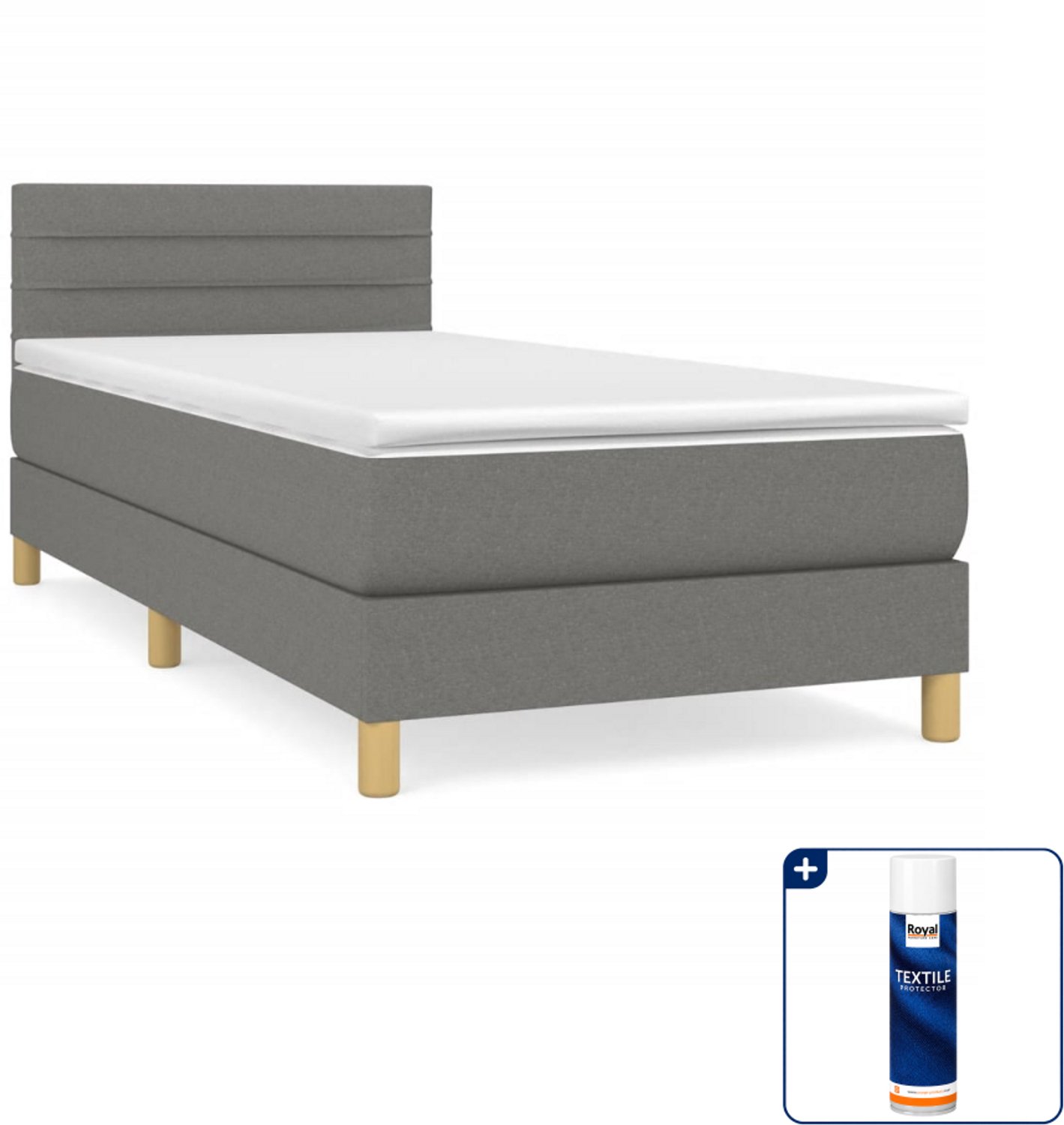 vidaXL boxspring met matras - 100 x 200 cm - stof - donkergrijs - Inclusief textielbeschermer 500 ml