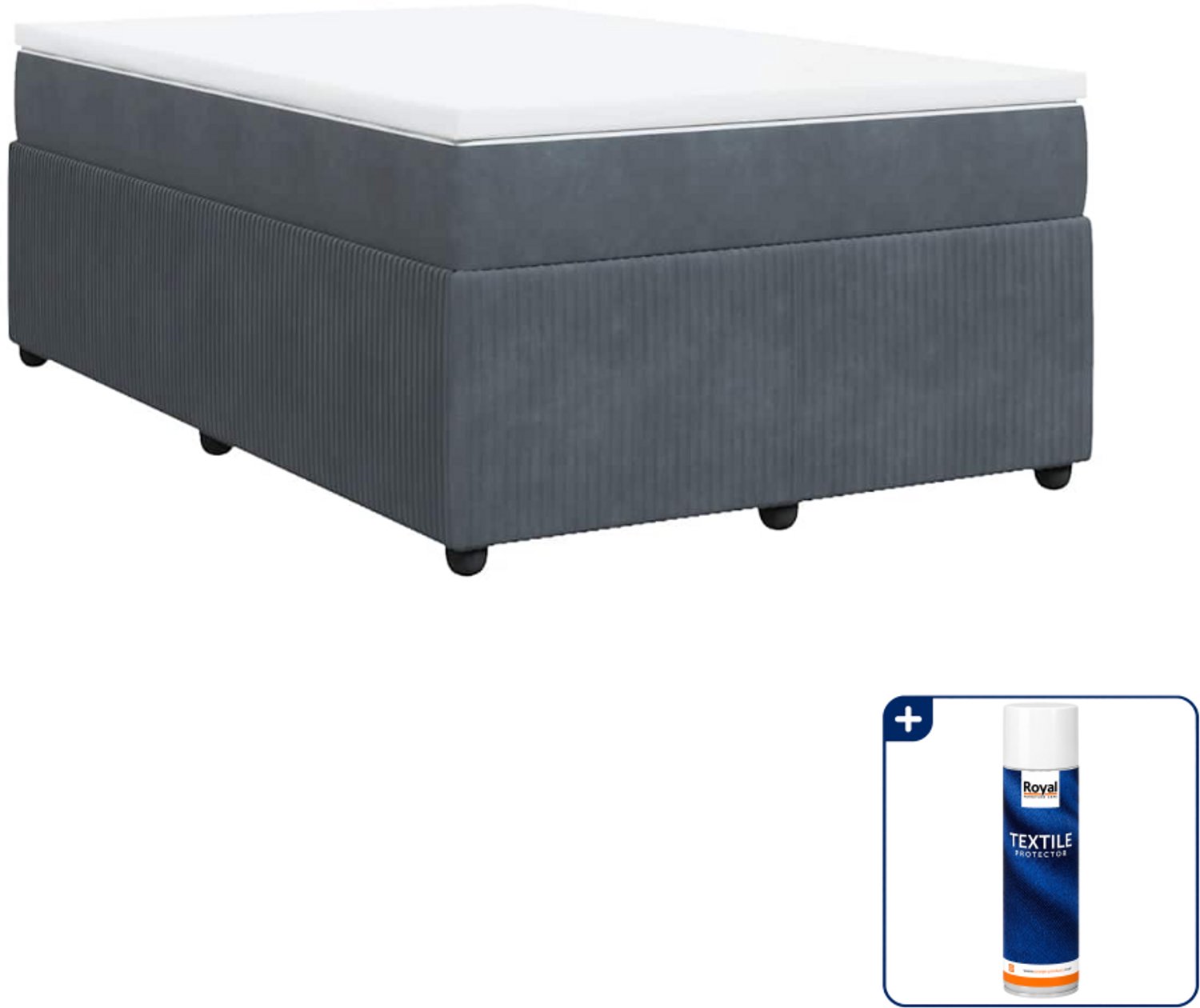 vidaXL boxspring met matras - 120 x 200 cm - fluweel - donkergrijs - Inclusief textielbeschermer 500 ml
