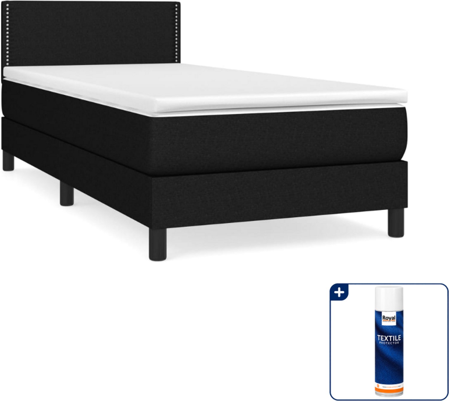 vidaXL boxspring met matras 100 x 200 cm - zwart - Inclusief textielbeschermer 500 ml