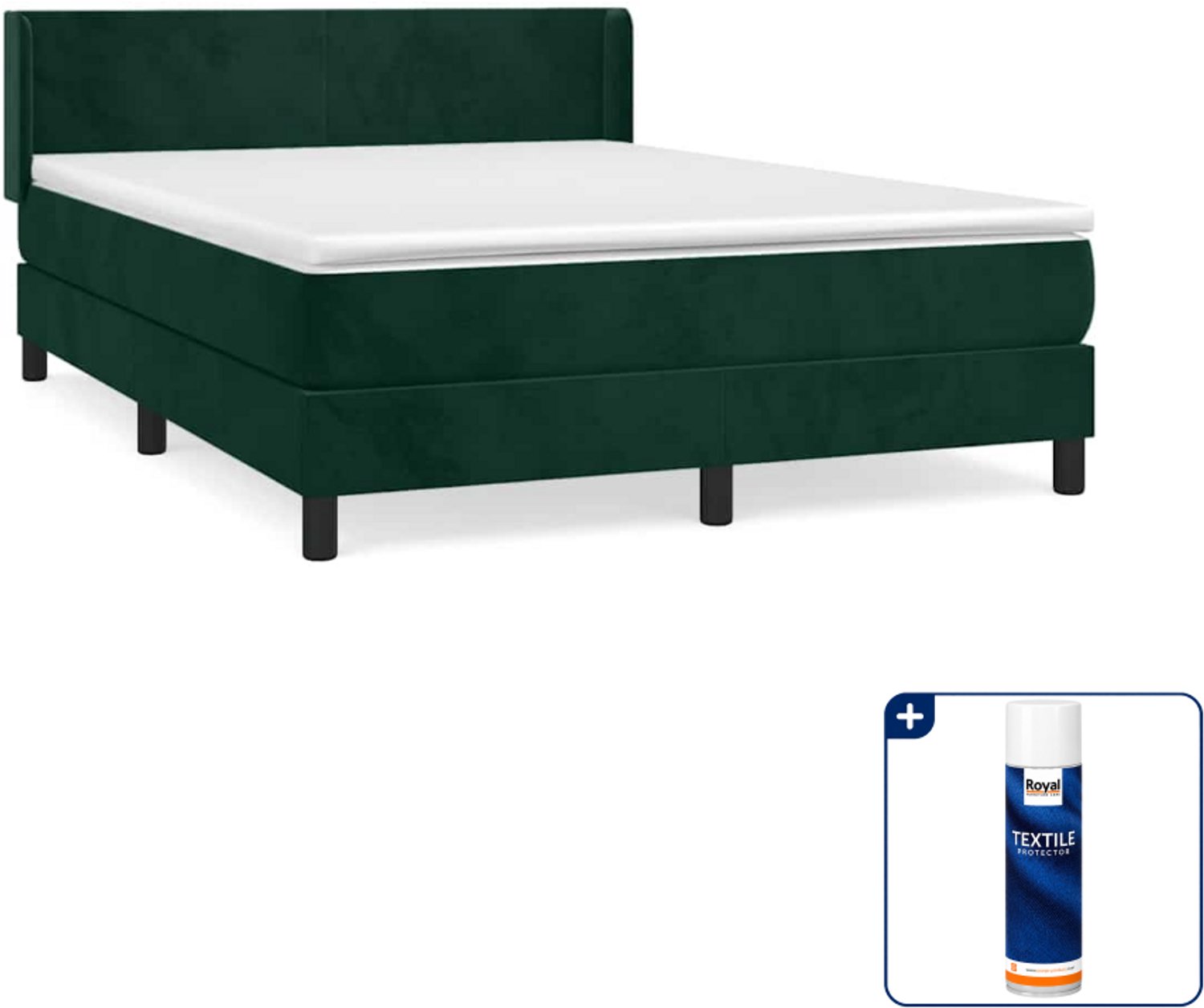 vidaXL boxspring met matras - Small double - 140 x 200 cm - fluweel - donkergroen - Inclusief textielbeschermer 500 ml