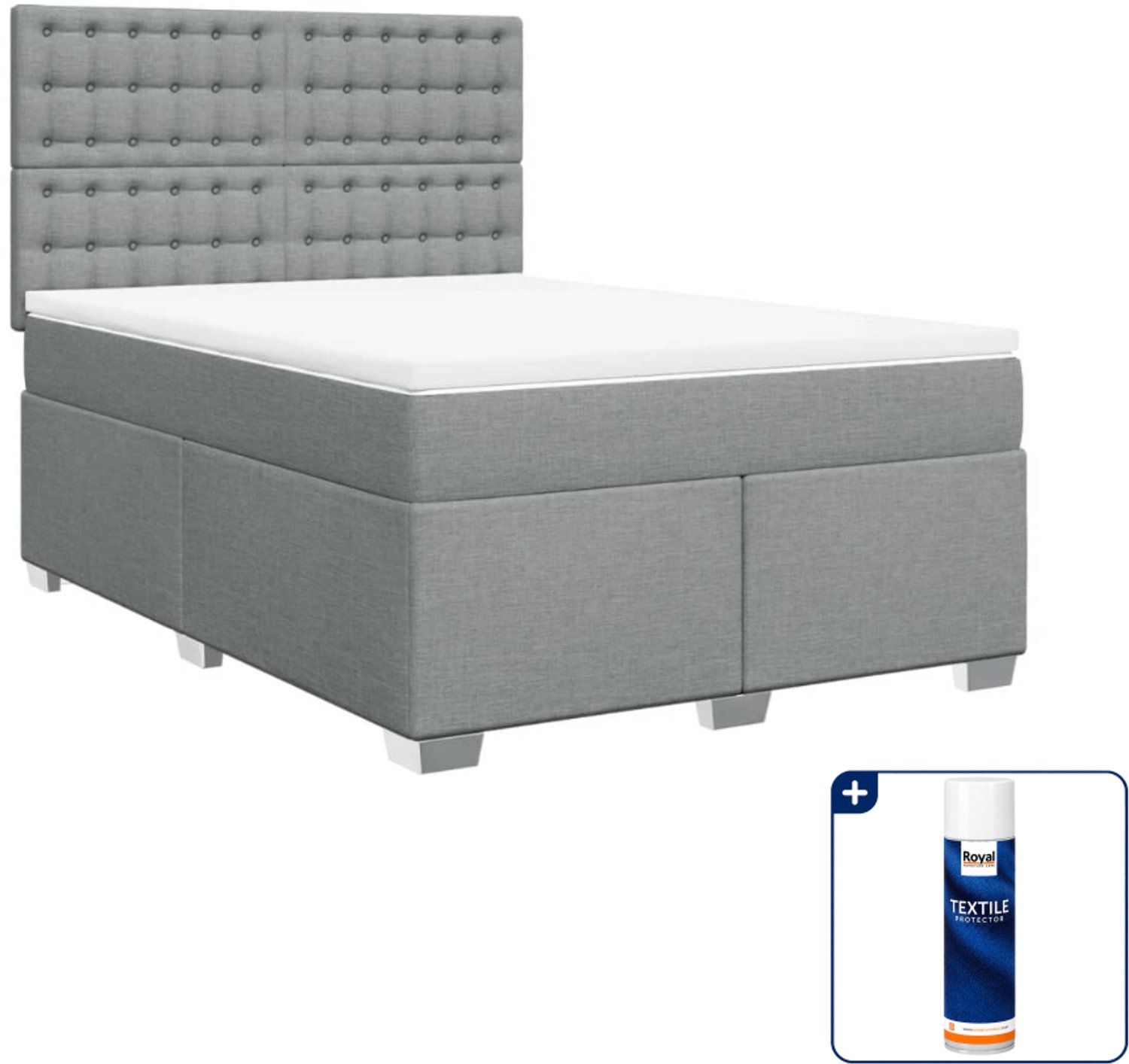 vidaXL boxspring met matras - 140 x 190 cm - lichtgrijs - Inclusief textielbeschermer 500 ml