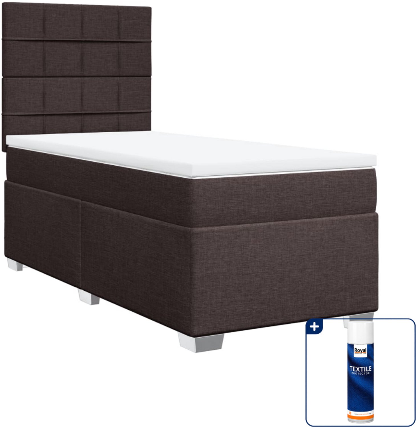 vidaXL boxspring met matras 90 x 190 cm - stof - donkerbruin - Inclusief textielbeschermer 500 ml