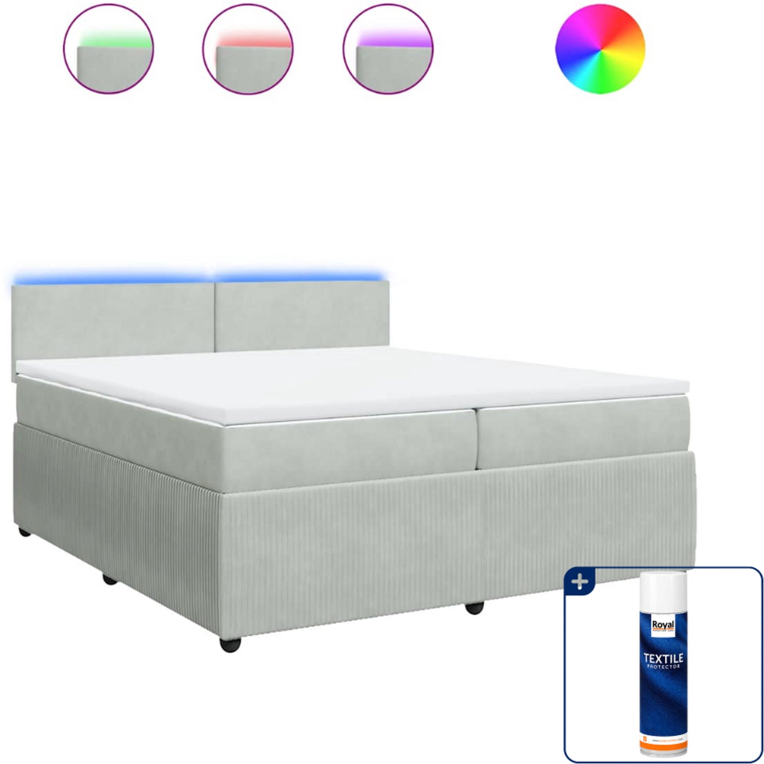 vidaXL boxspring met matras Super kingsize - 200 x 200 cm - fluweel - lichtgrijs - Inclusief textielbeschermer 500 ml