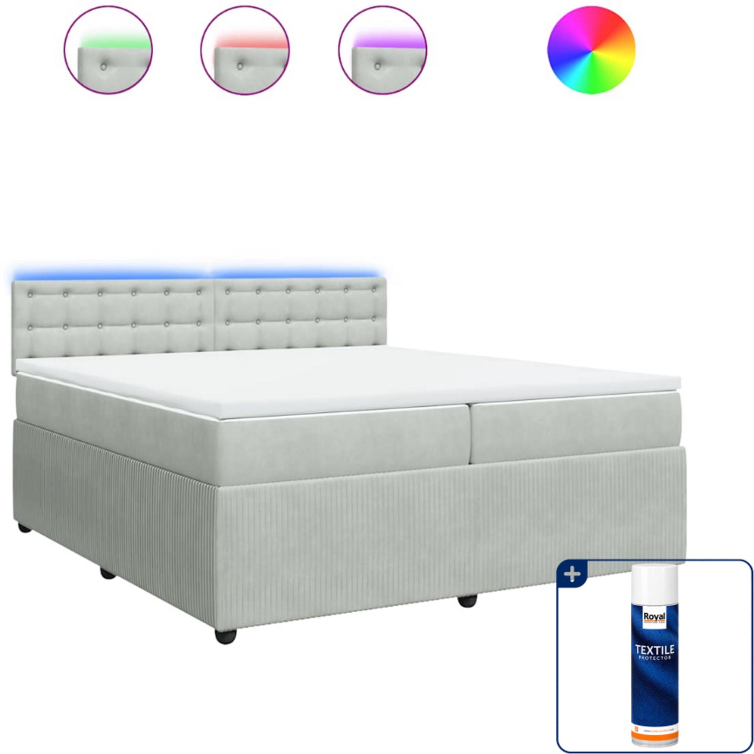 vidaXL Boxspring met matras Super kingsize - 200 x 200 cm - fluweel - Inclusief textielbeschermer 500 ml Grijs