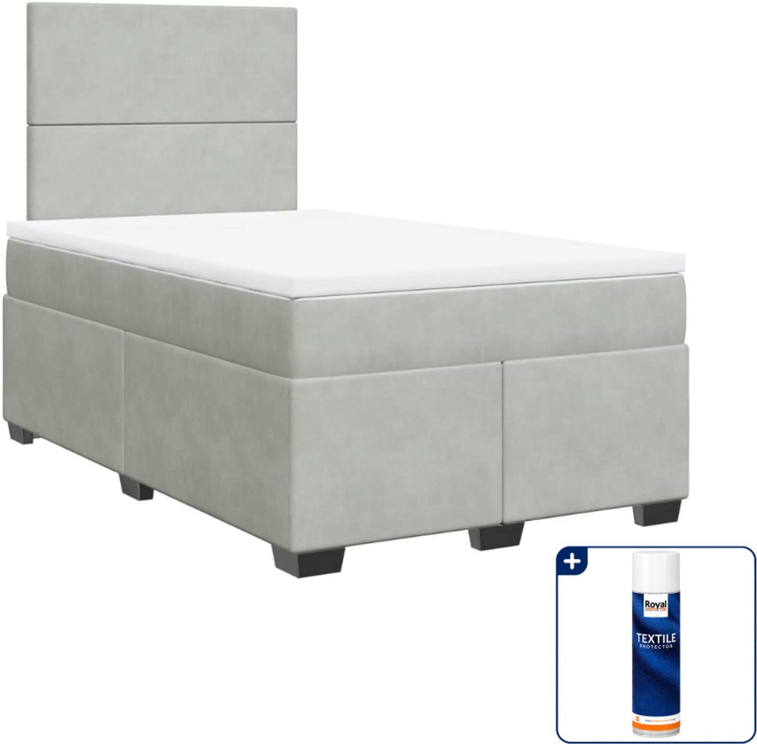 vidaXL Boxspring - 120 x 200 cm - fluweel - lichtgrijs - Inclusief textielbeschermer 500 ml