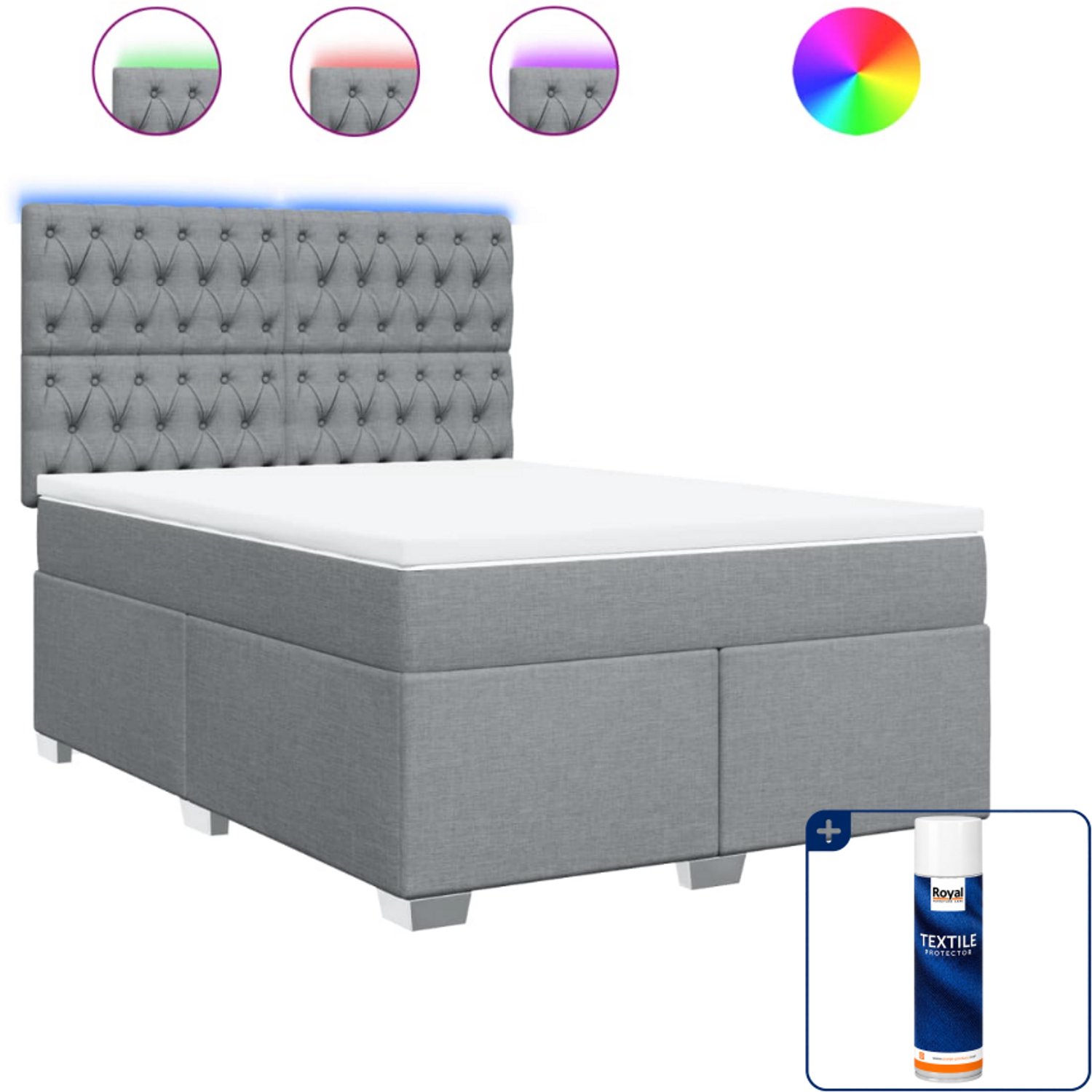 vidaXL Boxspring Queensize - 160 x 200 cm - lichtgrijs - Inclusief textielbeschermer 500 ml