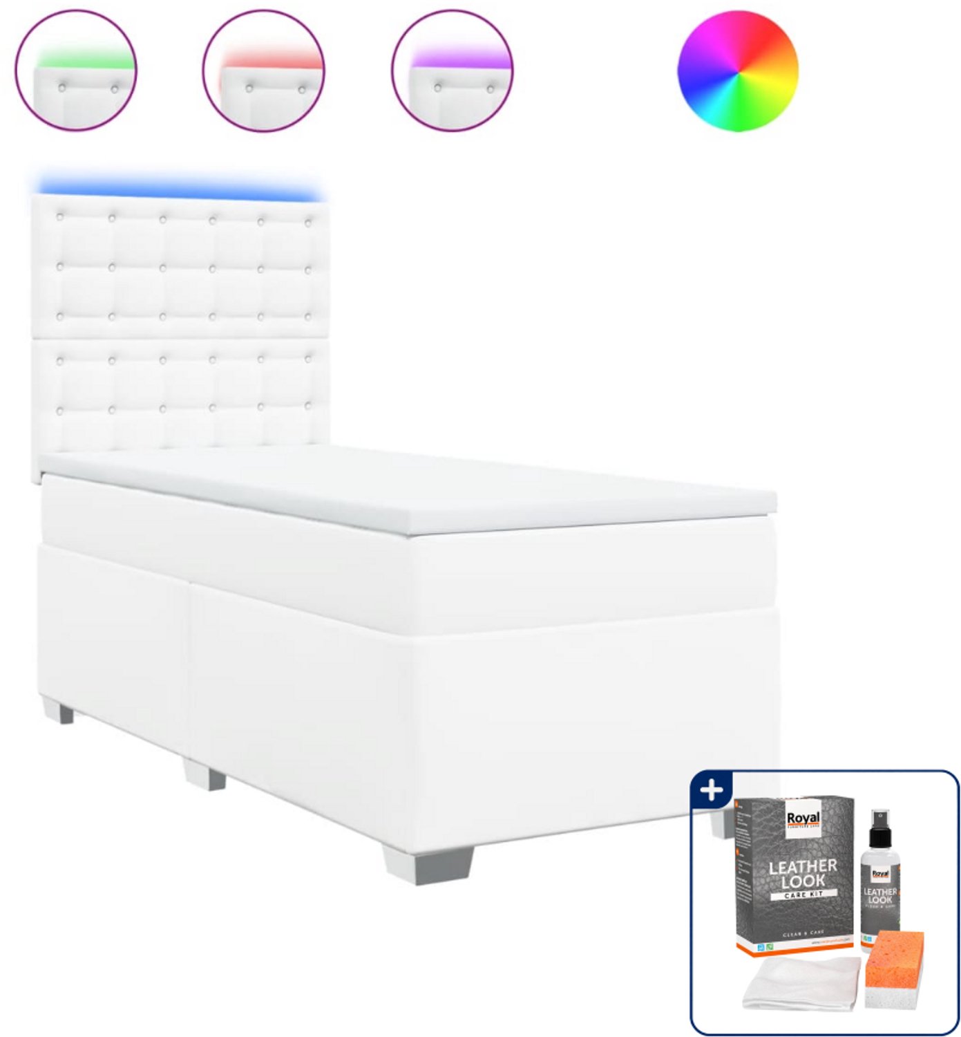vidaXL boxspring met matras - 80 x 200 cm - kunstleer - wit - Inclusief onderhoudsset voor kunstleer 150 ml