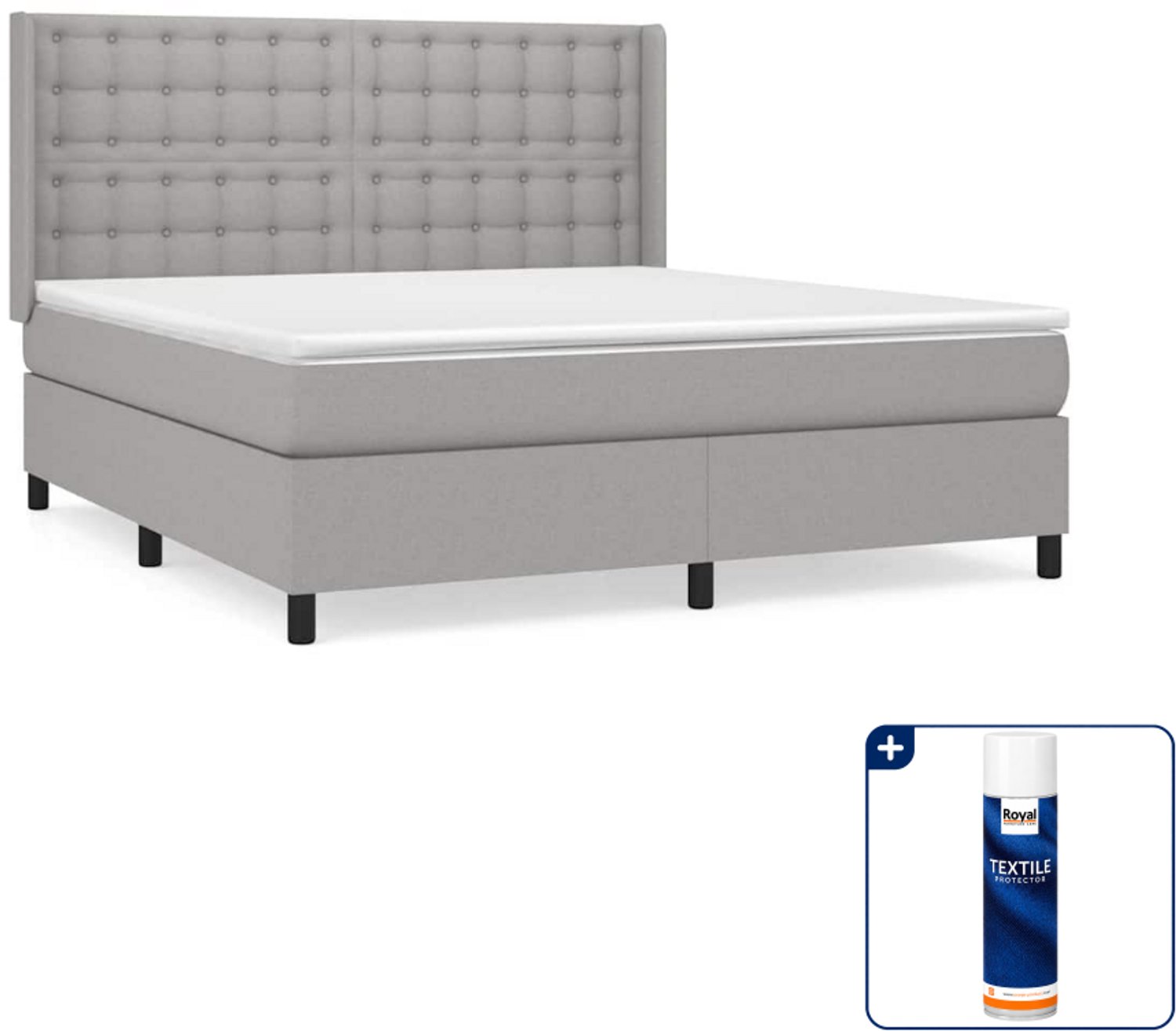 vidaXL Boxspring Kingsize - 180 x 200 cm - lichtgrijs - Inclusief textielbeschermer 500 ml