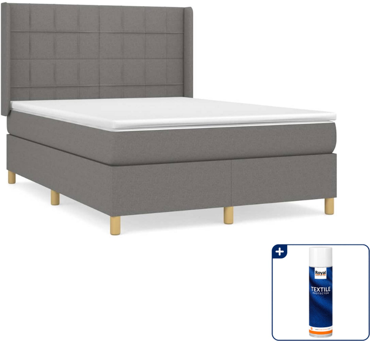 vidaXL Boxspring Small double - 140 x 200 cm - donkergrijs - Inclusief textielbeschermer 500 ml