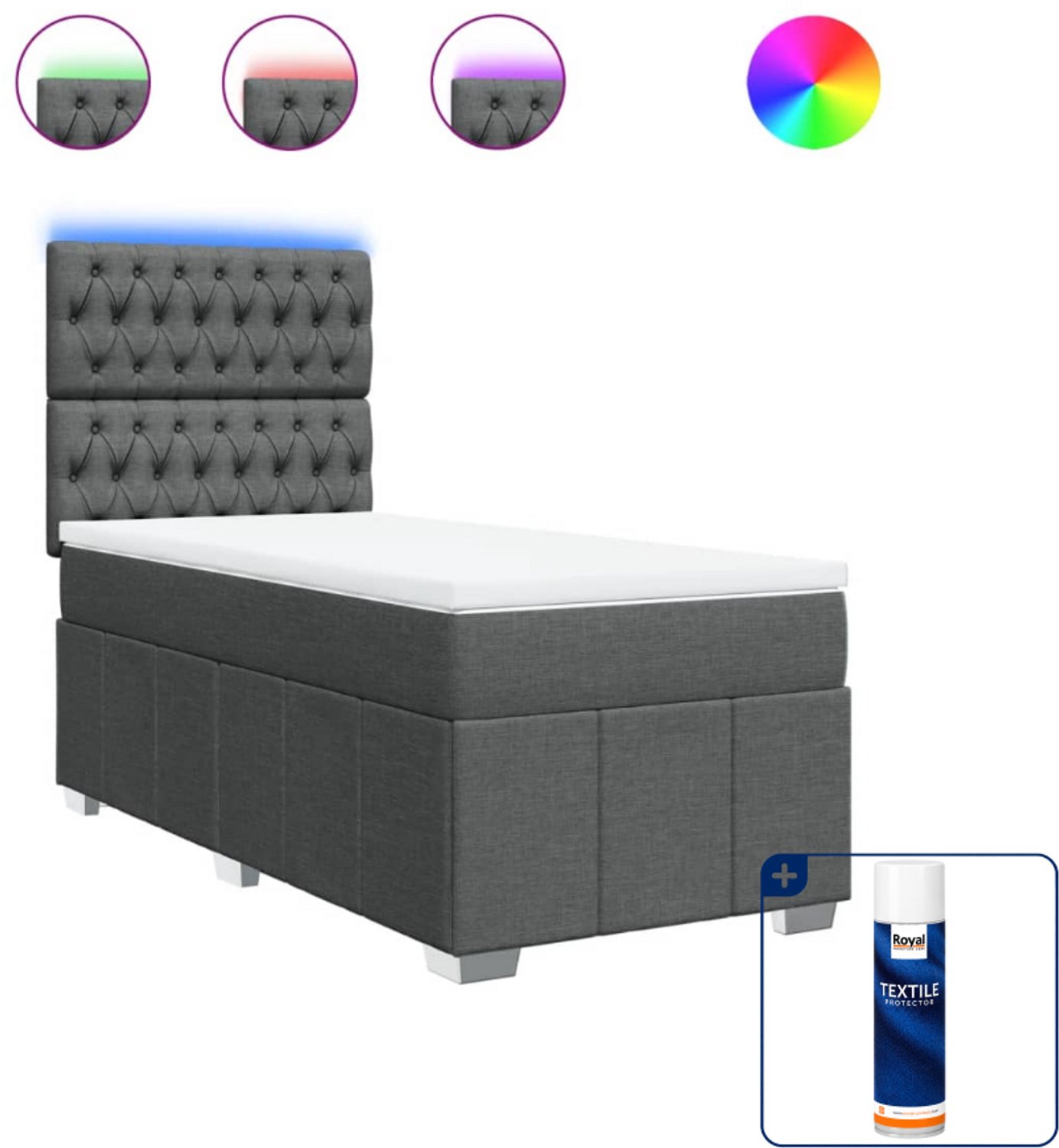 vidaXL boxspring met matras 80 x 200 cm - stof - donkergrijs - Inclusief textielbeschermer 500 ml