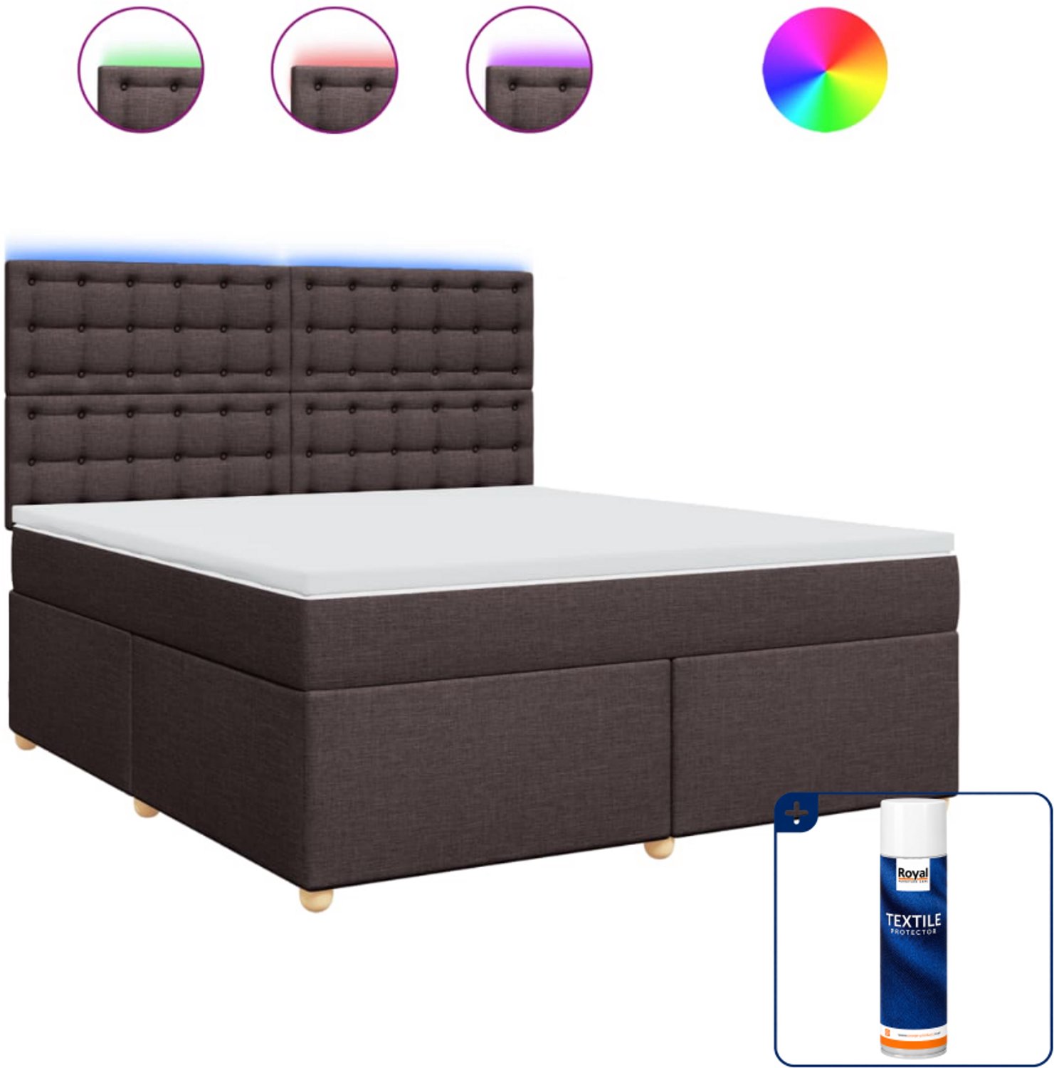 vidaXL Kingsize boxspring met matras - 180 x 200 cm - donkerbruin - Inclusief textielbeschermer 500 ml