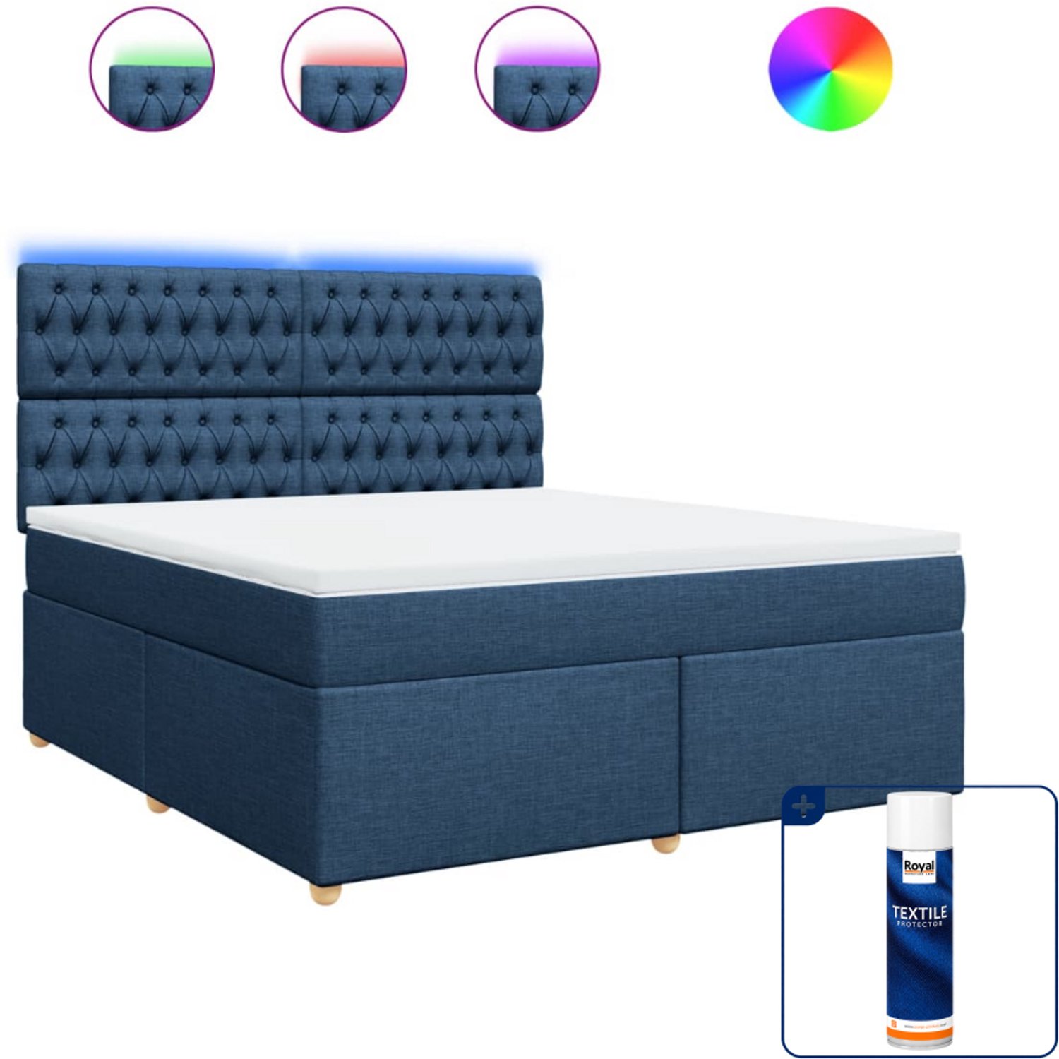 vidaXL Boxspring Kingsize - 180 x 200 cm - blauw - Inclusief textielbeschermer 500 ml