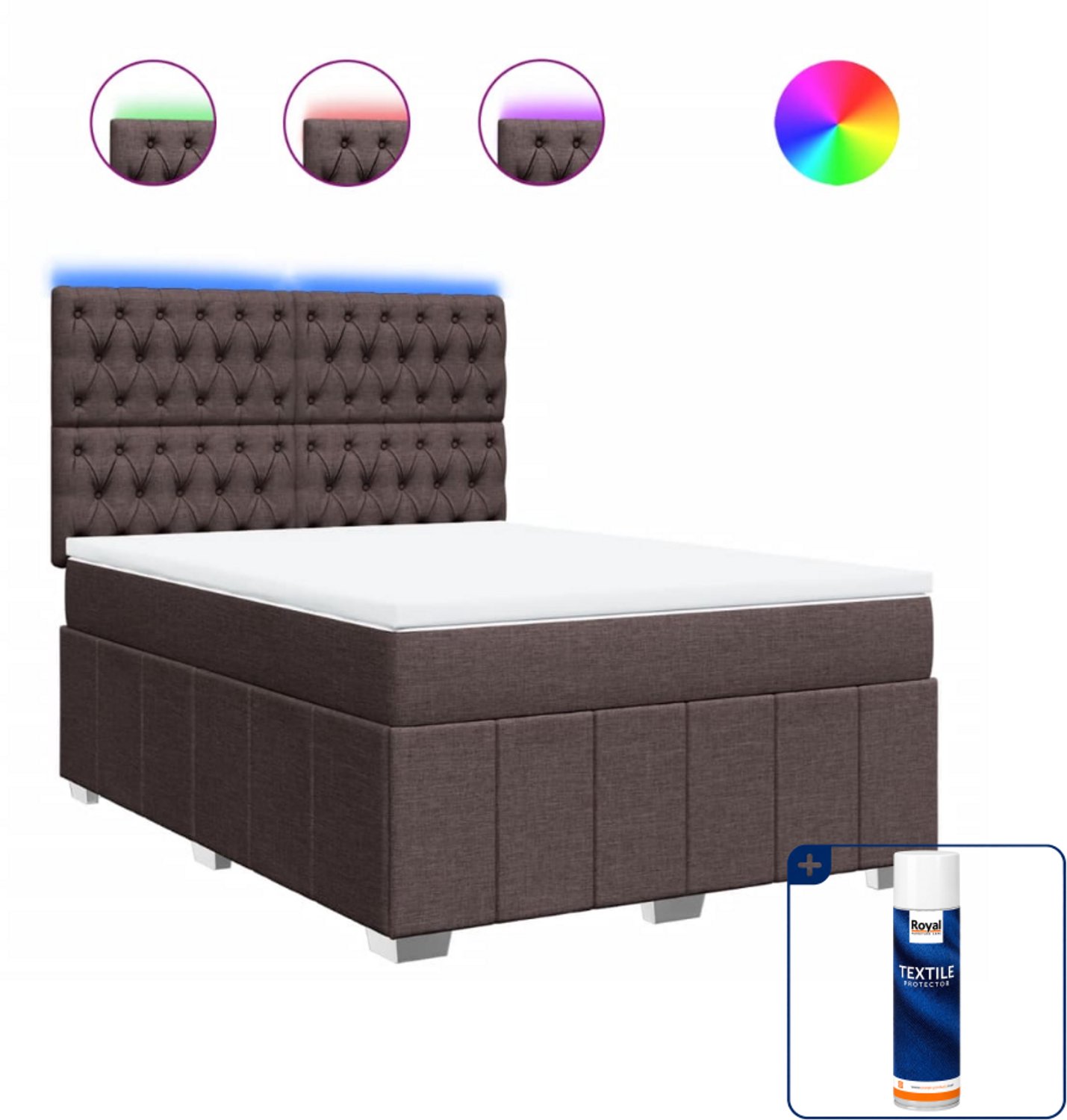 vidaXL boxspring met matras - Small double 140x200 cm - donkerbruin - Inclusief textielbeschermer 500 ml