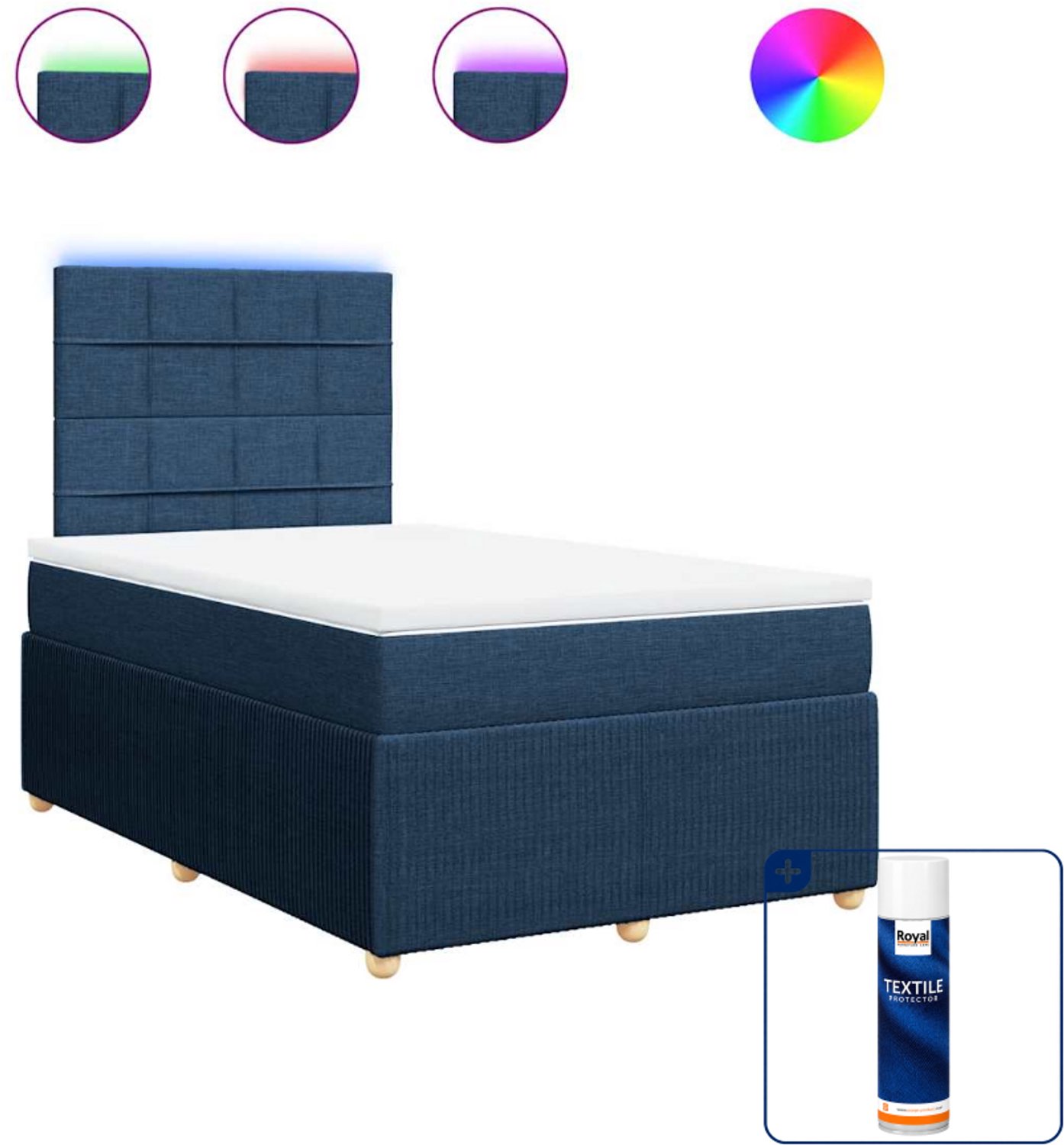 vidaXL boxspring met matras 120 x 200 cm - stof - blauw - Inclusief textielbeschermer 500 ml